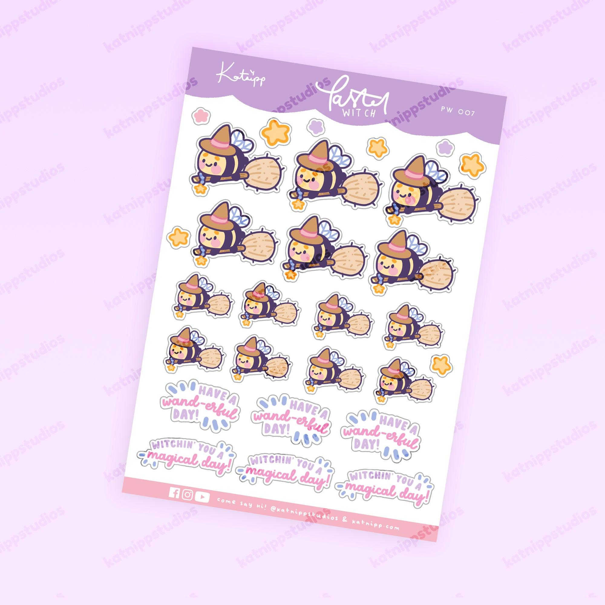 Bumblebutt Pastel Witch A6 Sticker Sheet | Kawaii Halloween Stickers | PW007 Katnipp character product
