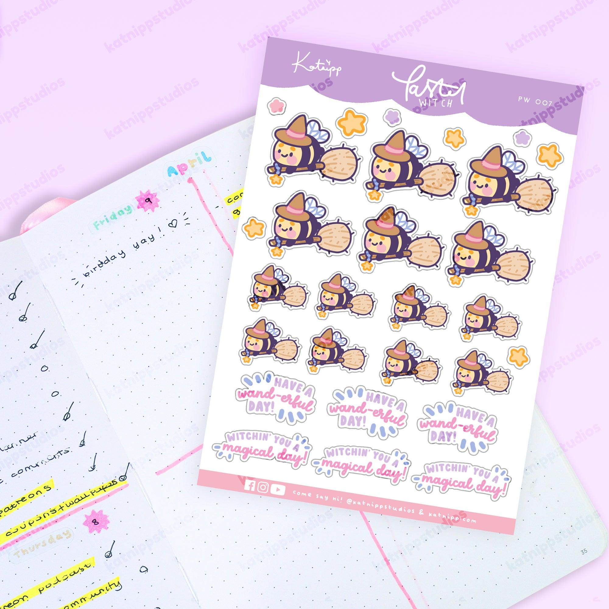 Bumblebutt Pastel Witch A6 Sticker Sheet | Kawaii Halloween Stickers | PW007 Katnipp character product