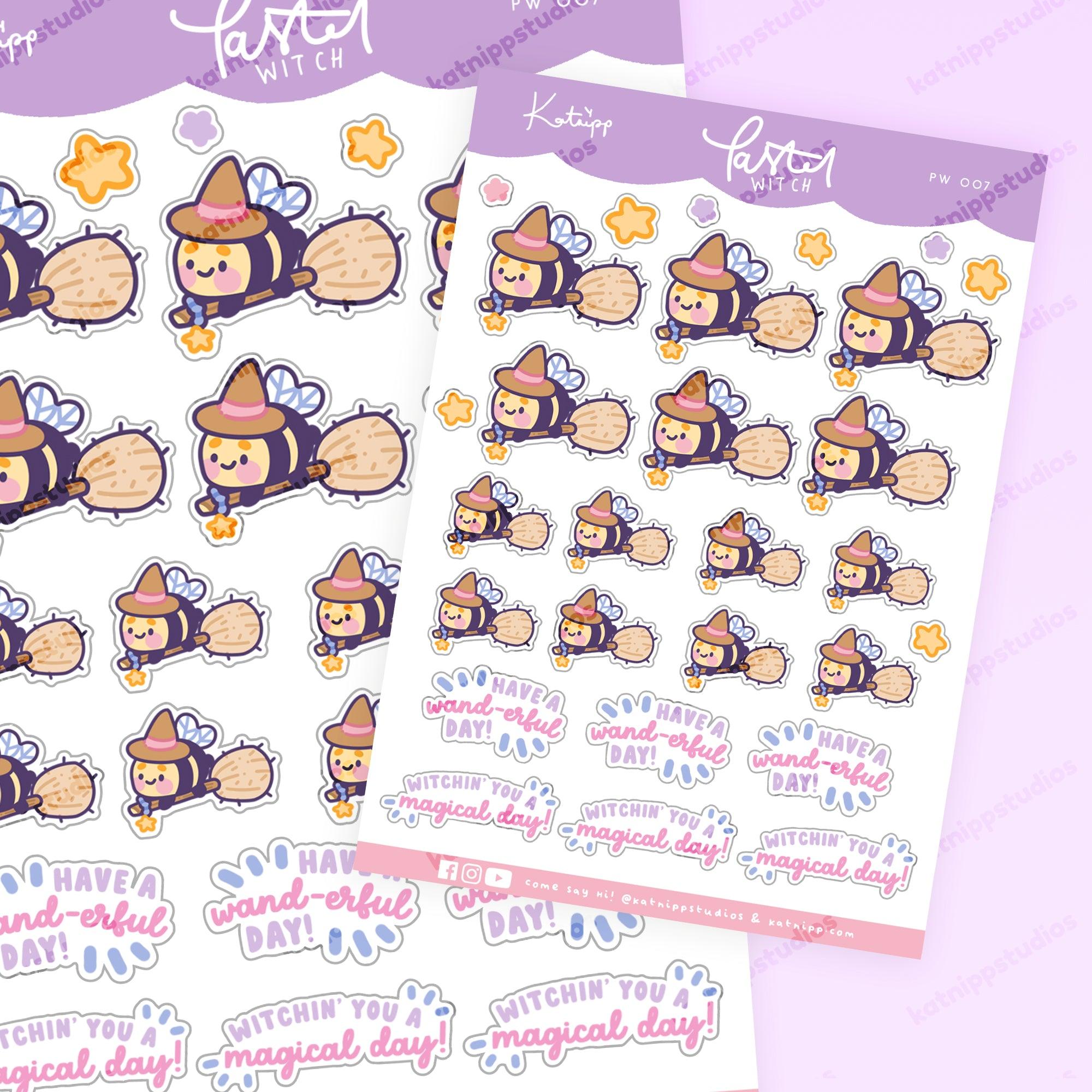 Bumblebutt Pastel Witch Kawaii Planner Sticker Sheet – Cute Halloween Stickers | PW 007 - Katnipp Studios