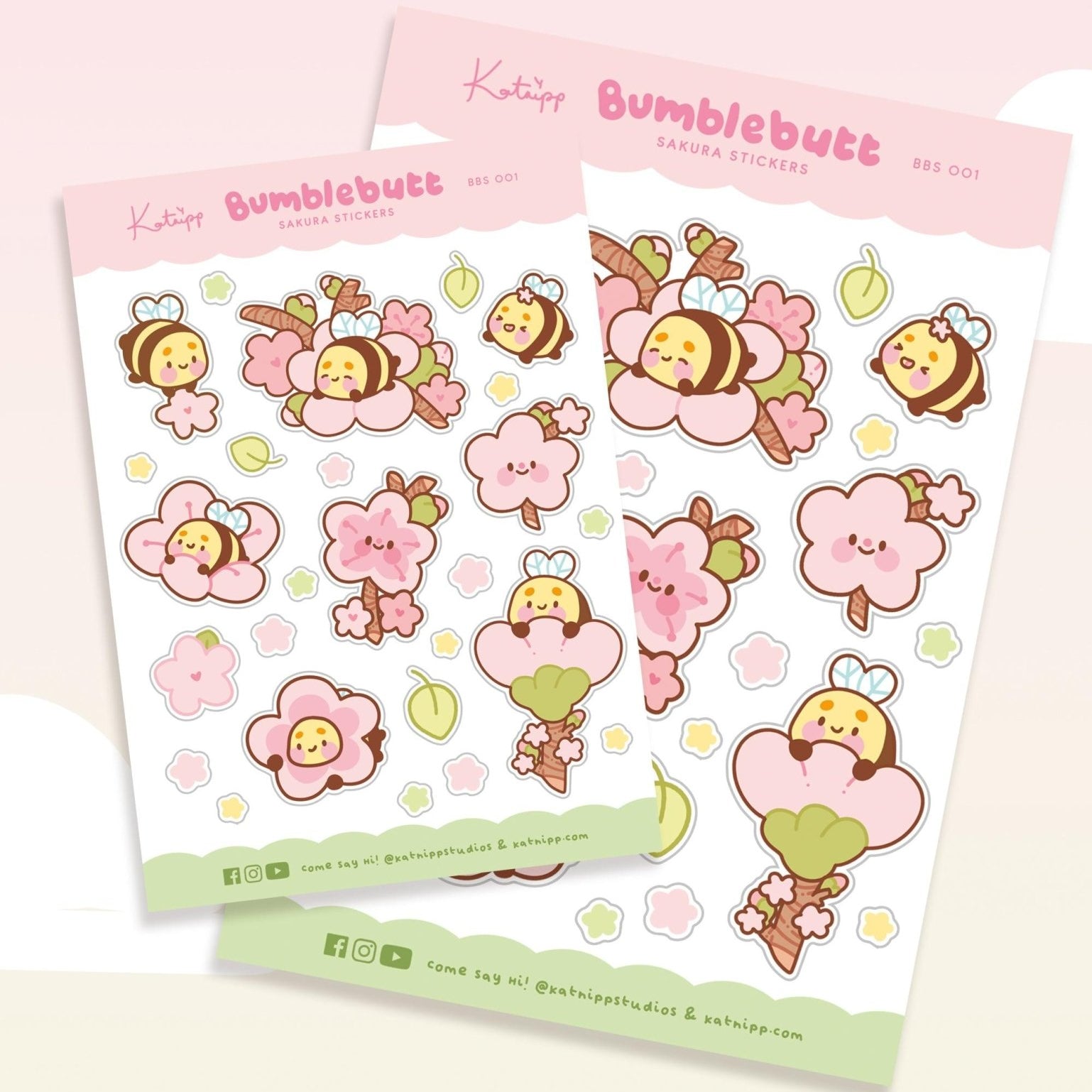 Bumblebutt Sakura A6 Planner Sticker Sheet | Cute Kawaii Bee & Cherry Blossom Stickers | BBS001 Katnipp character product
