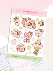 Bumblebutt Sakura A6 Planner Sticker Sheet | Cute Kawaii Bee & Cherry Blossom Stickers | BBS001 Katnipp character product