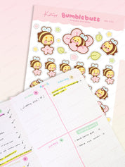 Bumblebutt Sakura A6 Planner Sticker Sheet | Cute Kawaii Bee & Cherry Blossom Stickers | BBS002 Katnipp character product