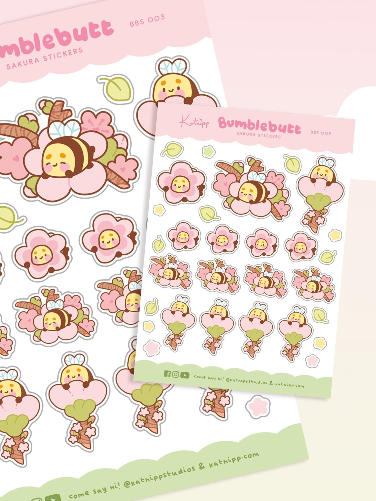 Bumblebutt Sakura A6 Planner Sticker Sheet | Cute Kawaii Bee & Cherry Blossom Stickers | BBS003 Katnipp character product