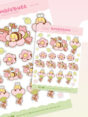 Bumblebutt Sakura A6 Planner Sticker Sheet | Cute Kawaii Bee & Cherry Blossom Stickers | BBS003 Katnipp character product