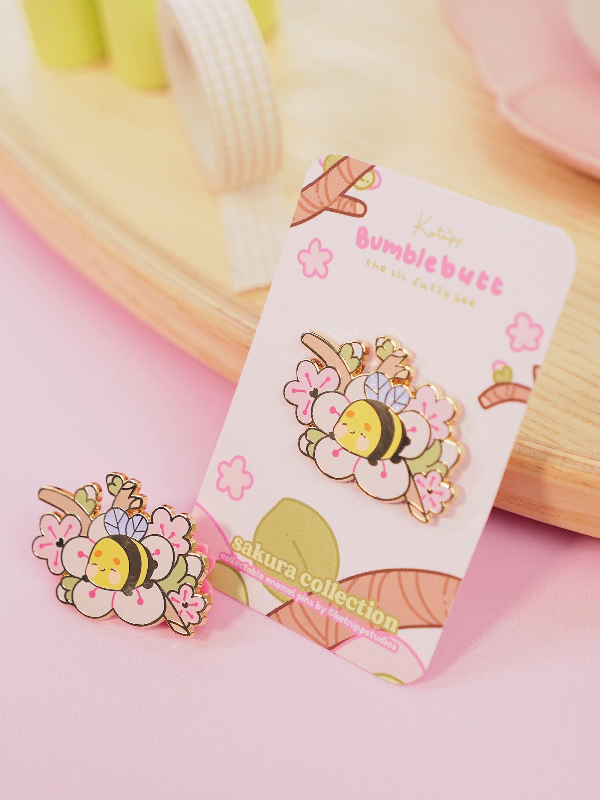 Bumblebutt Sakura Branch Enamel Pin | Adorable & Cute Kawaii Design - Katnipp Studios