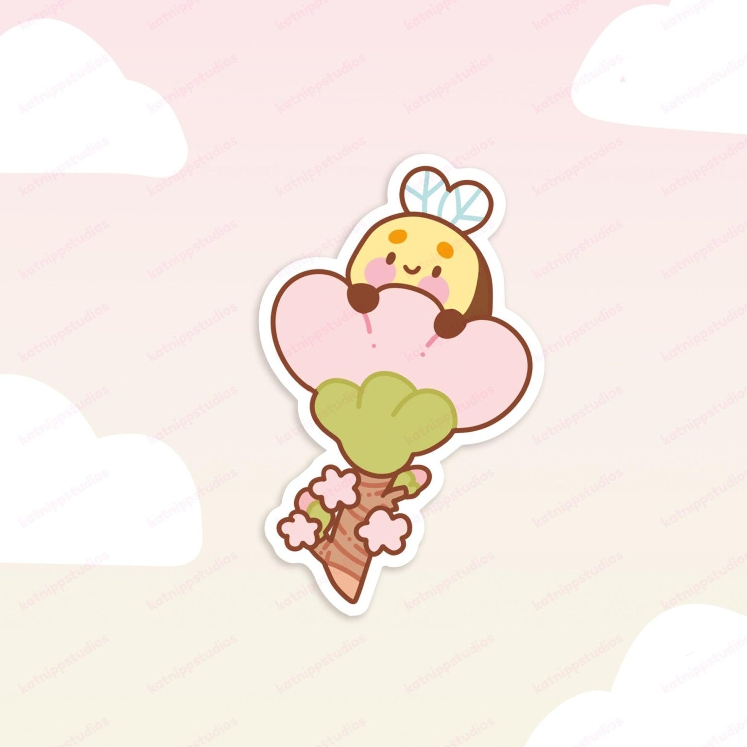 Bumblebutt Sakura Flower Die-Cut Vinyl Sticker | Cute Kawaii Bee Cherry Blossom Sticker Katnipp character product