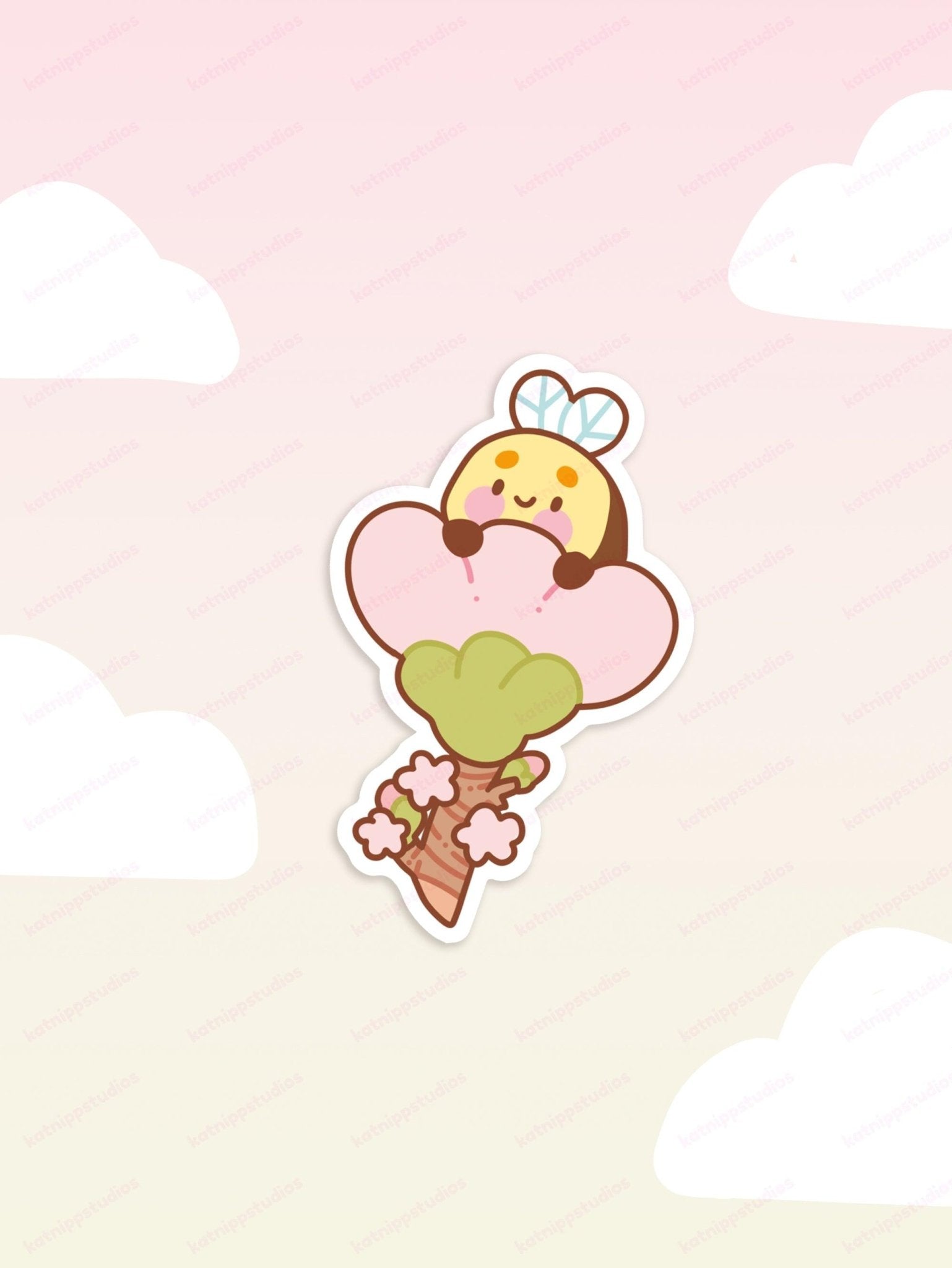 Bumblebutt Sakura Flower Die-Cut Vinyl Sticker | Cute Kawaii Bee Cherry Blossom Sticker Katnipp character product