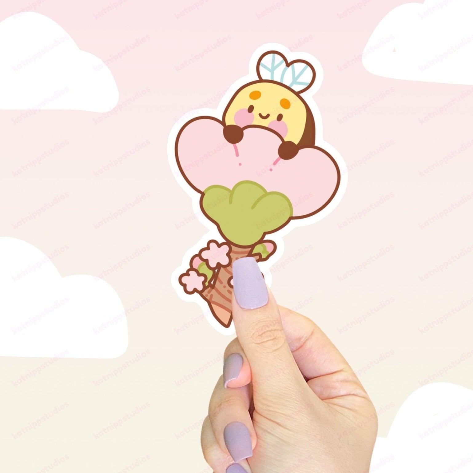 Bumblebutt Sakura Flower Die-Cut Vinyl Sticker | Cute Kawaii Bee Cherry Blossom Sticker Katnipp character product