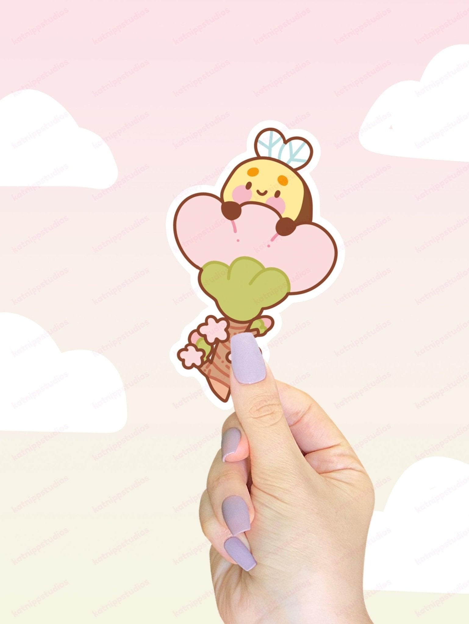 Bumblebutt Sakura Flower Die-Cut Vinyl Sticker | Cute Kawaii Bee Cherry Blossom Sticker Katnipp character product