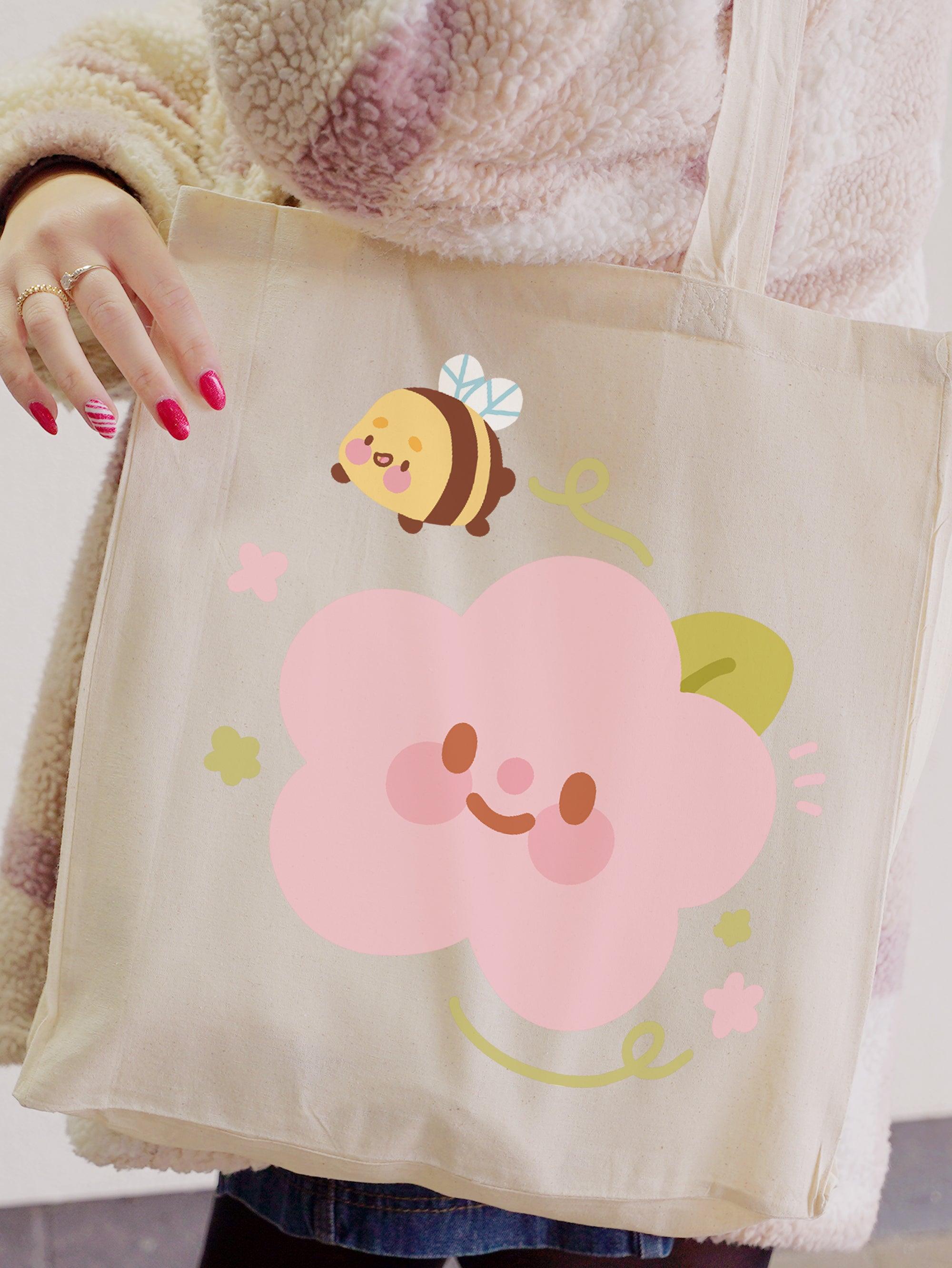 Bumblebutt the Adorable Bumblebee on Pink Peony Flower – Eco-Friendly Tote Bag | Cute & Practical - Katnipp Studios