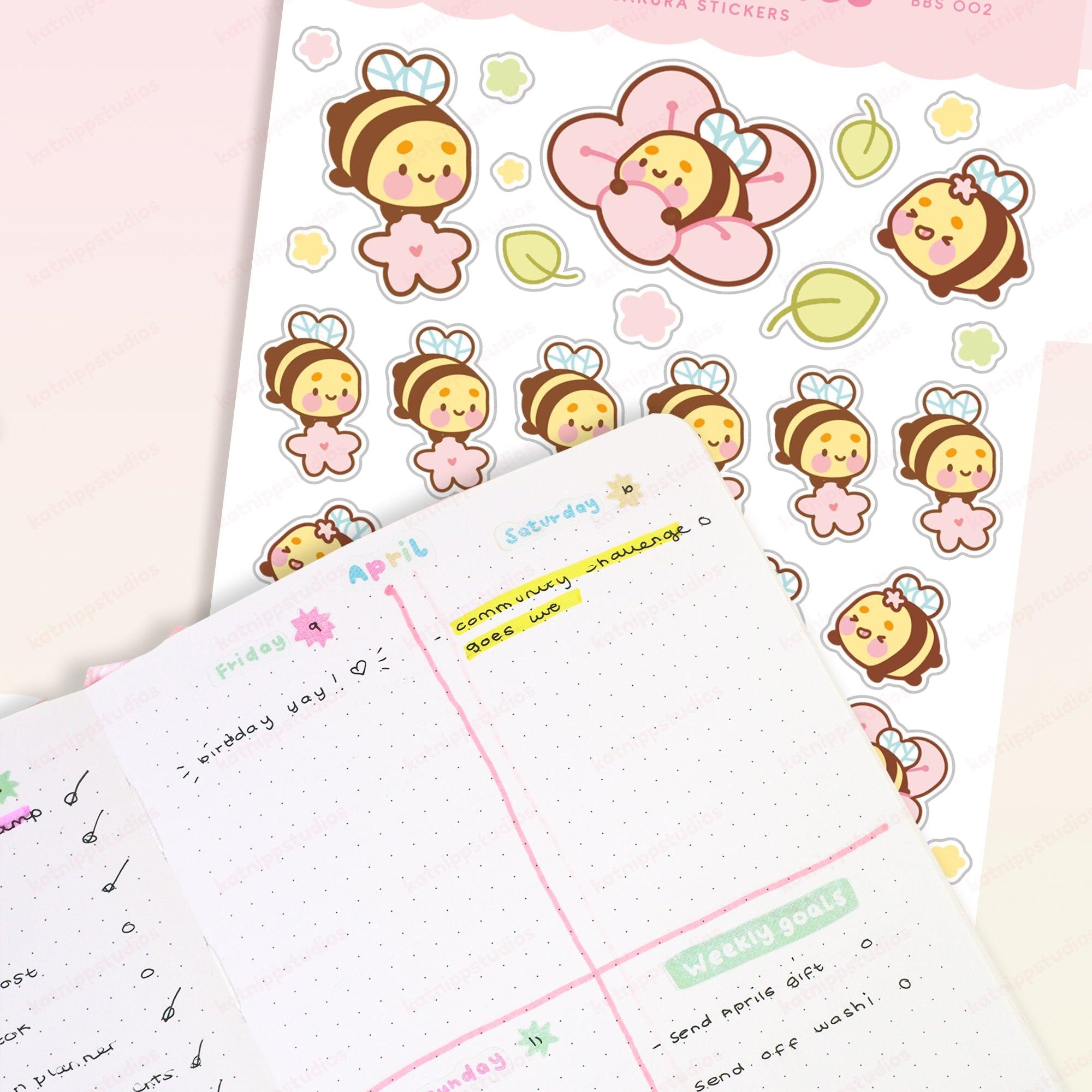Bumblebutt the Adorable Bumblebee Sakura Spring Planner Sticker Sheet | BBS 002 - Katnipp Studios
