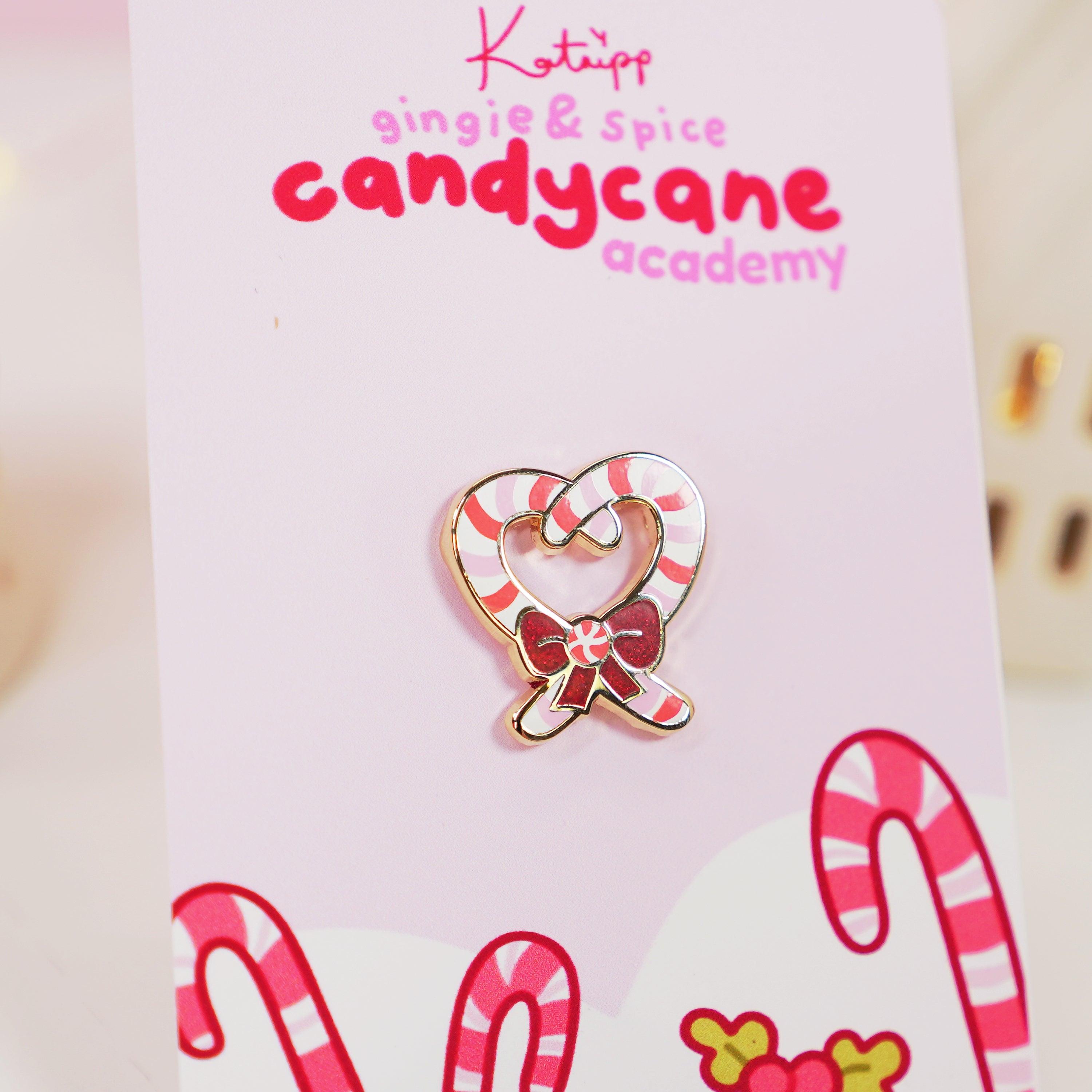 Candy Cane Heart Enamel Pin | Cute Christmas Enamel Pin | Festive Holiday Accessory - Katnipp Studios