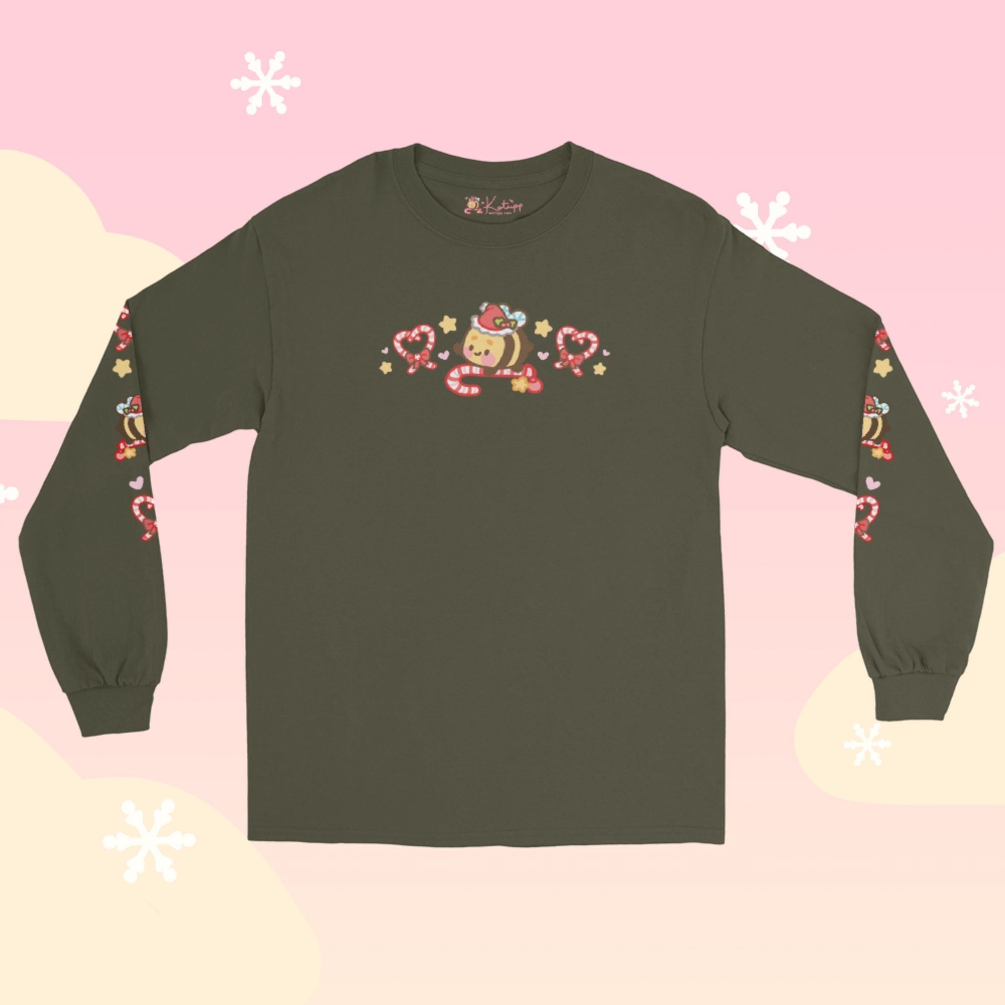Candy Cane Lane Christmas Long Sleeve Shirt | Bumblebutt the Bumble Bee Holiday Apparel | Festive Winter Clothing Katnipp character product