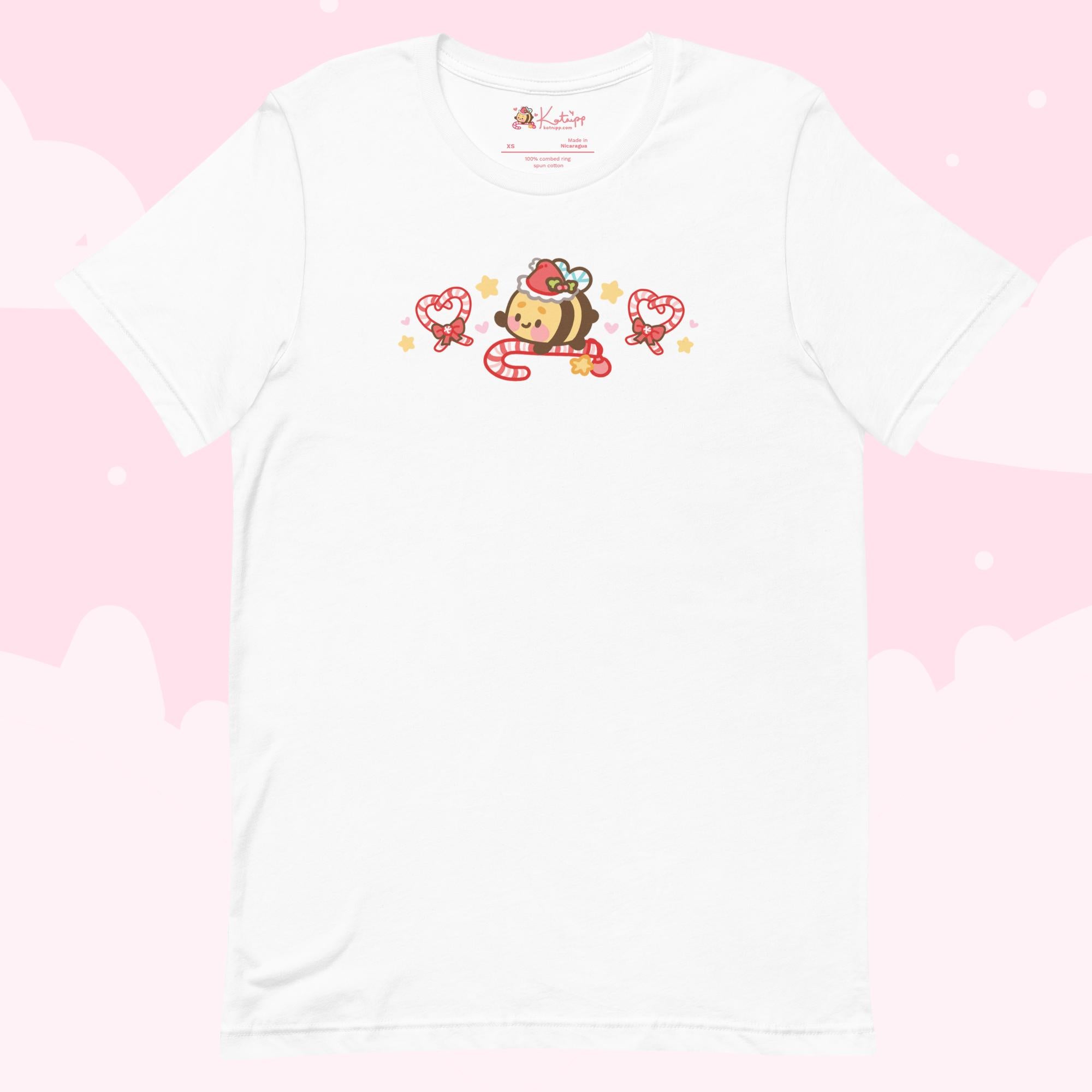 Candy Cane Lane Christmas T-Shirt | Bumble Bee Kawaii Holiday Apparel | Festive Lightweight Winter Clothing - Katnipp Studios