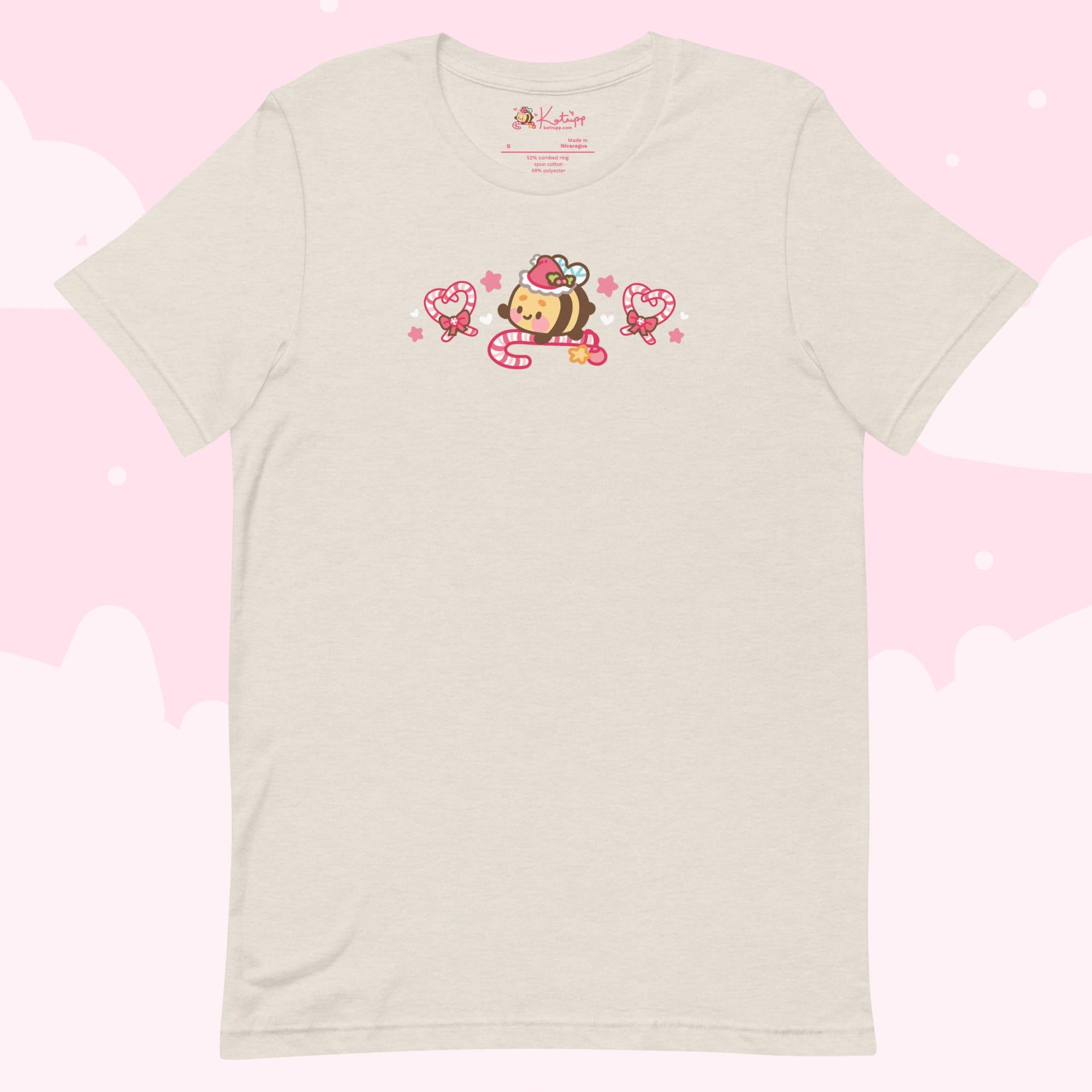 Candy Cane Lane Christmas T-Shirt | Bumble Bee Kawaii Holiday Apparel | Festive Lightweight Winter Clothing - Katnipp Studios