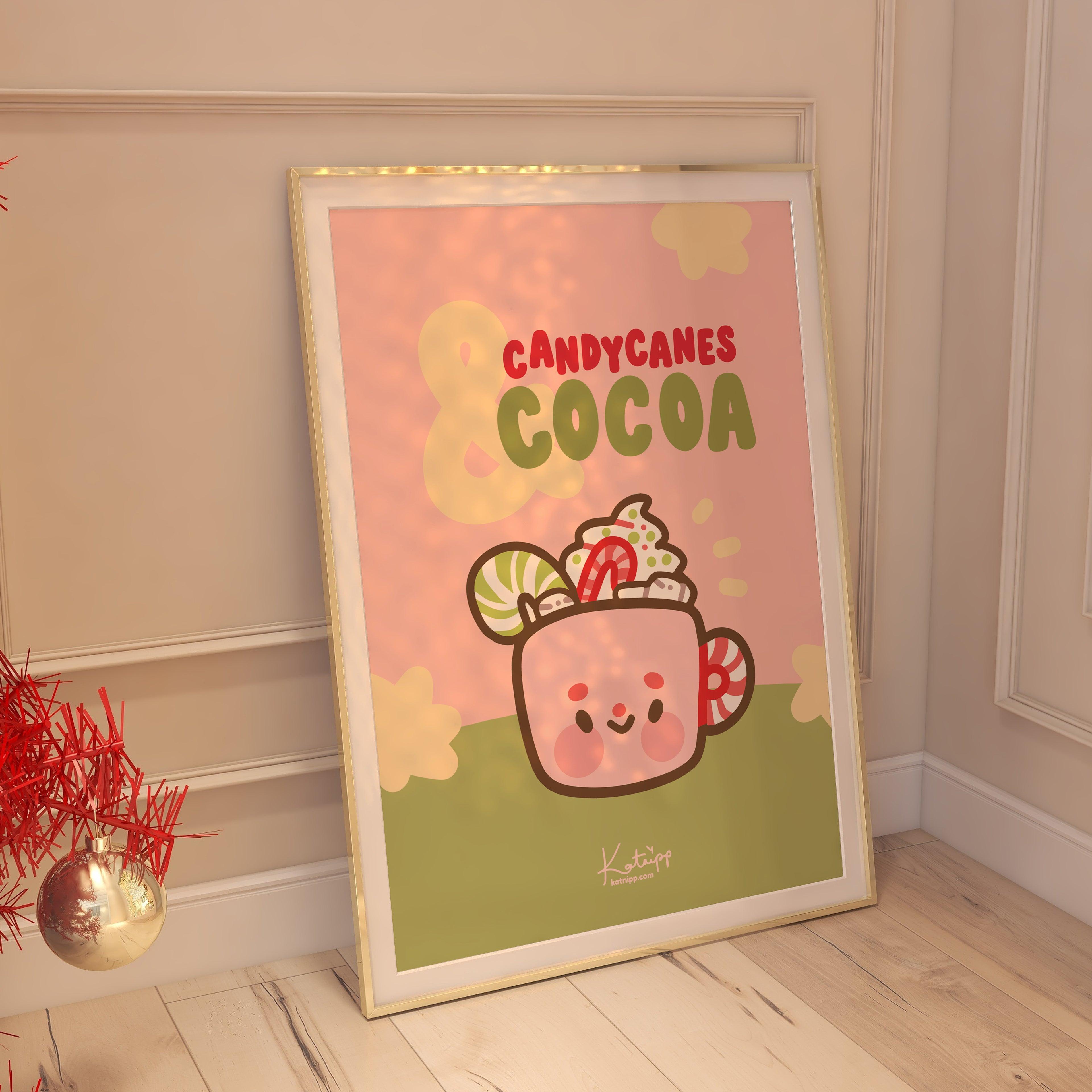 Candy Canes & Cocoa Cute Christmas Wall Art Art Print - Katnipp Studios