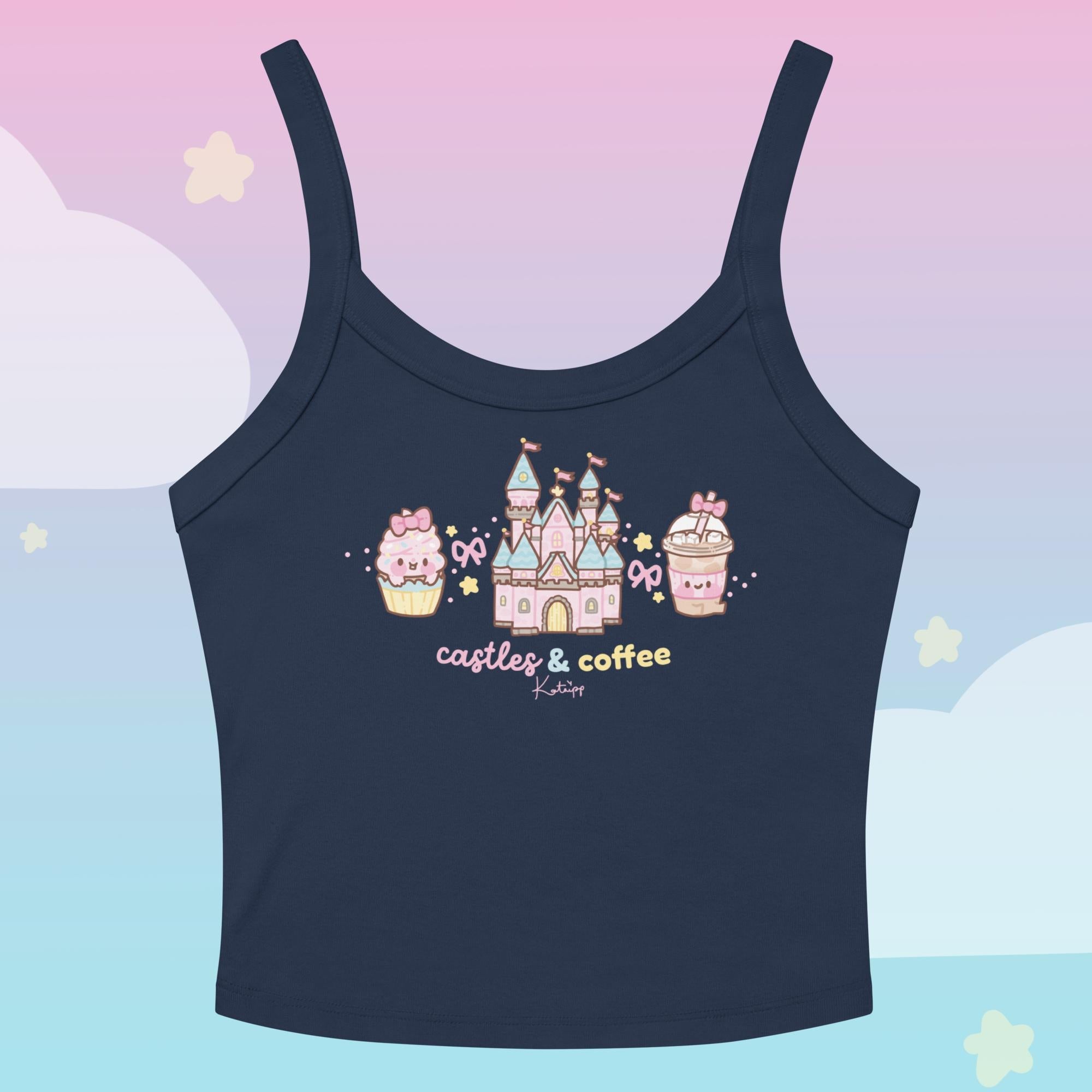 Castles & Coffee Y2K Crop Top | Kawaii Theme Park Outfit | Cosy Kingdom Apparel by Katnipp Katnipp character product