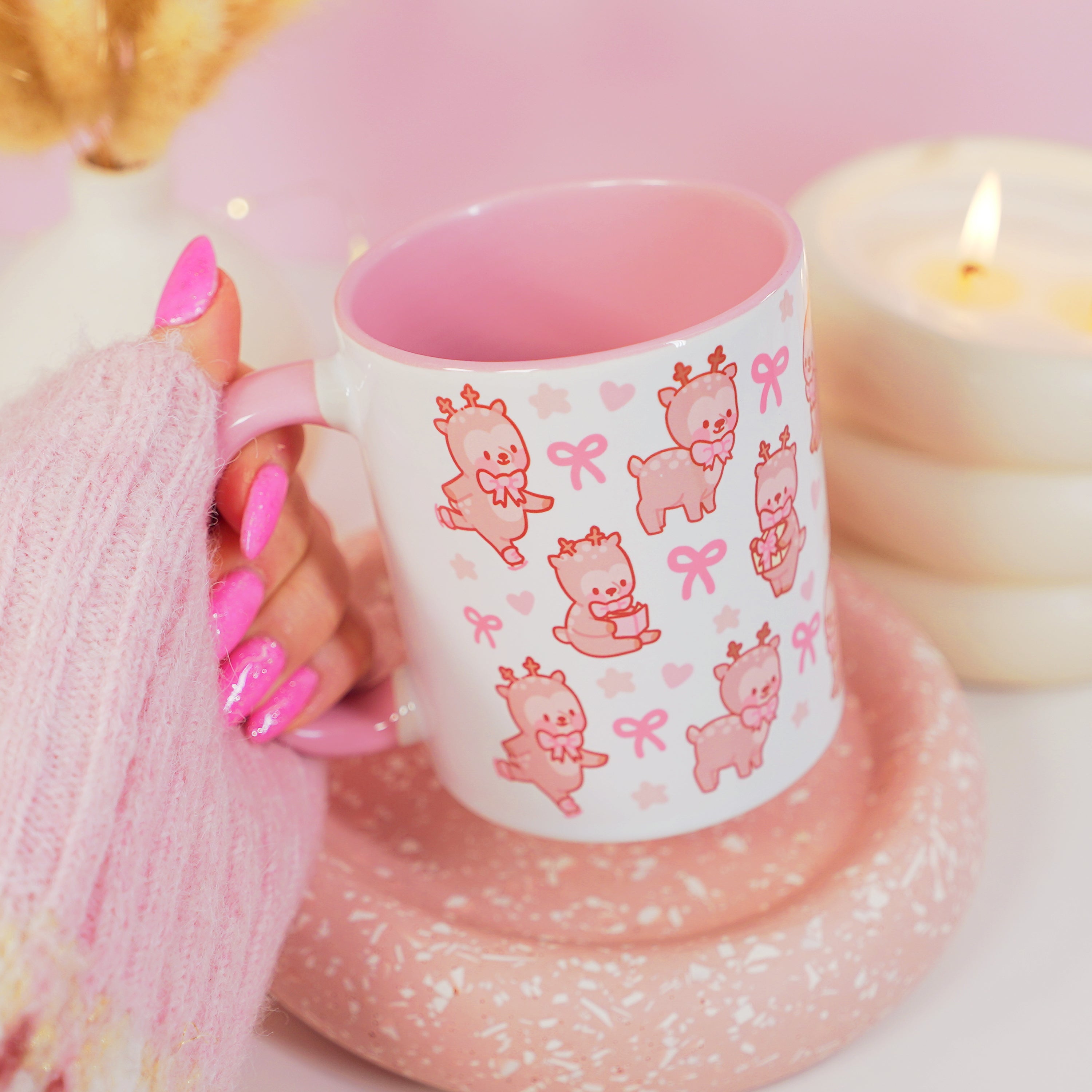 Christmas Ceramic Mug | Kawaii Cinnamon the Reindeer | Festive Holiday Coffee & Hot Chocolate Mug - Katnipp Studios