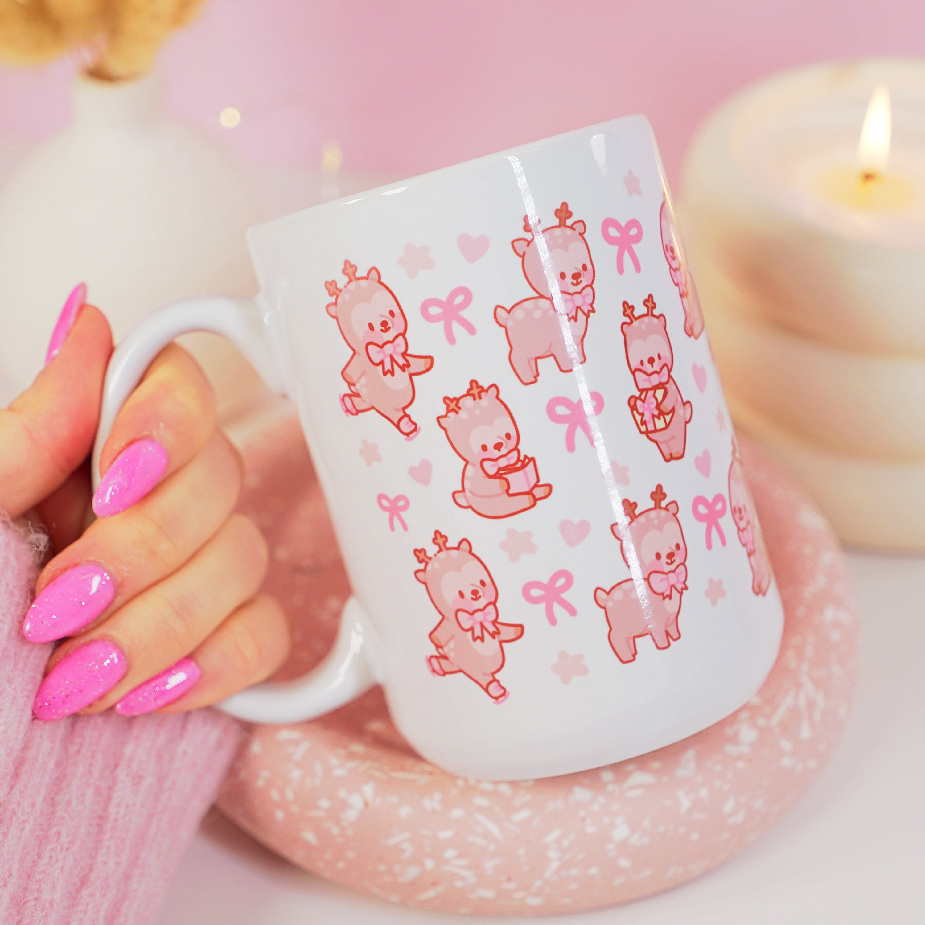 Christmas Ceramic Mug | Kawaii Cinnamon the Reindeer | Festive Holiday Coffee & Hot Chocolate Mug - Katnipp Studios