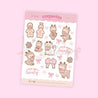 Christmas Pink Coquette Bow Sticker Sheet | Kawaii Christmas Stickers with Cinnamon, Gingie & Spice, Puddin | CC006 - Katnipp Studios