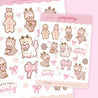 Christmas Pink Coquette Bow Sticker Sheet | Kawaii Christmas Stickers with Cinnamon, Gingie & Spice, Puddin | CC006 - Katnipp Studios