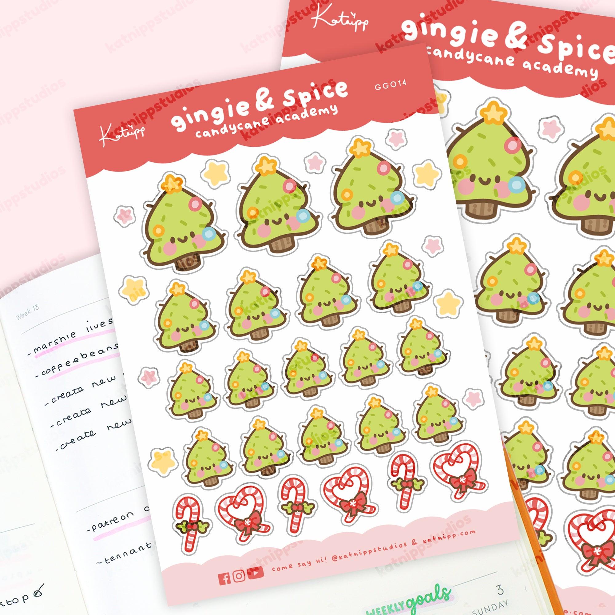 Chubby Christmas Tree Sticker Sheet | Kawaii Envelope Seals for Holiday Cards - Katnipp Studios