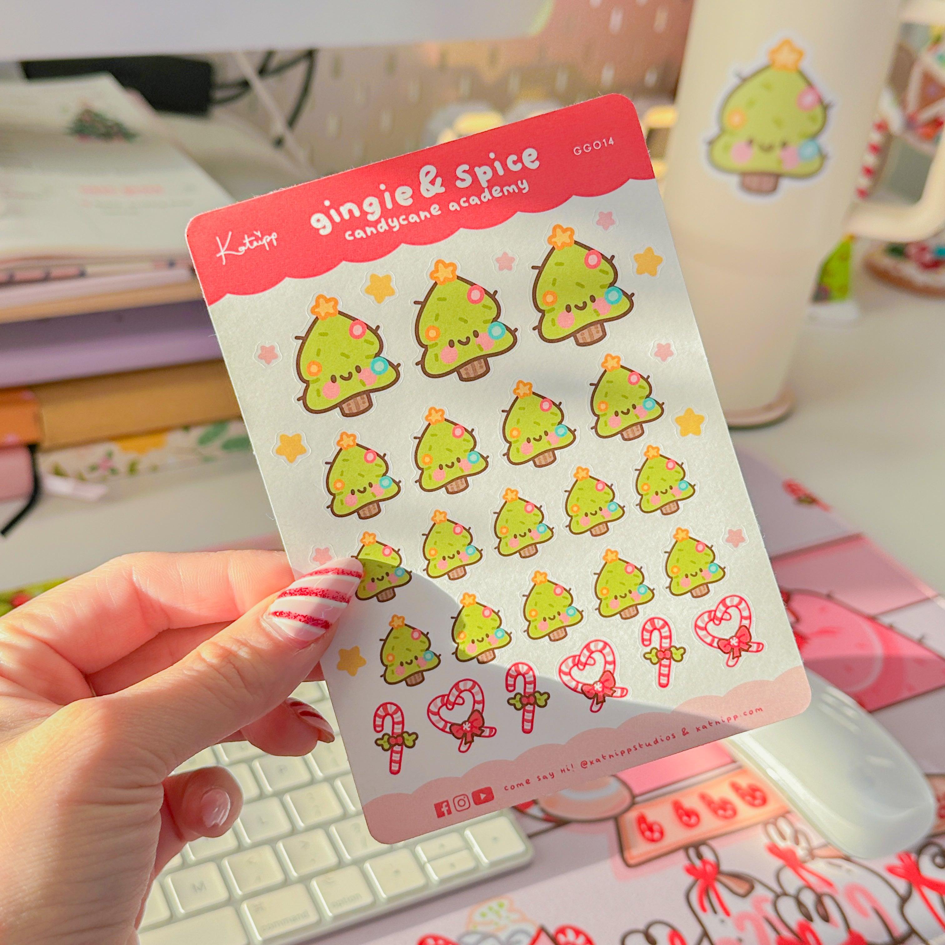 Chubby Christmas Tree Sticker Sheet | Kawaii Envelope Seals for Holiday Cards - Katnipp Studios