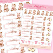 Cinnamon Reading Tracker Stickers | Bookish Planner Sticker Sheet | CC003 Katnipp character product