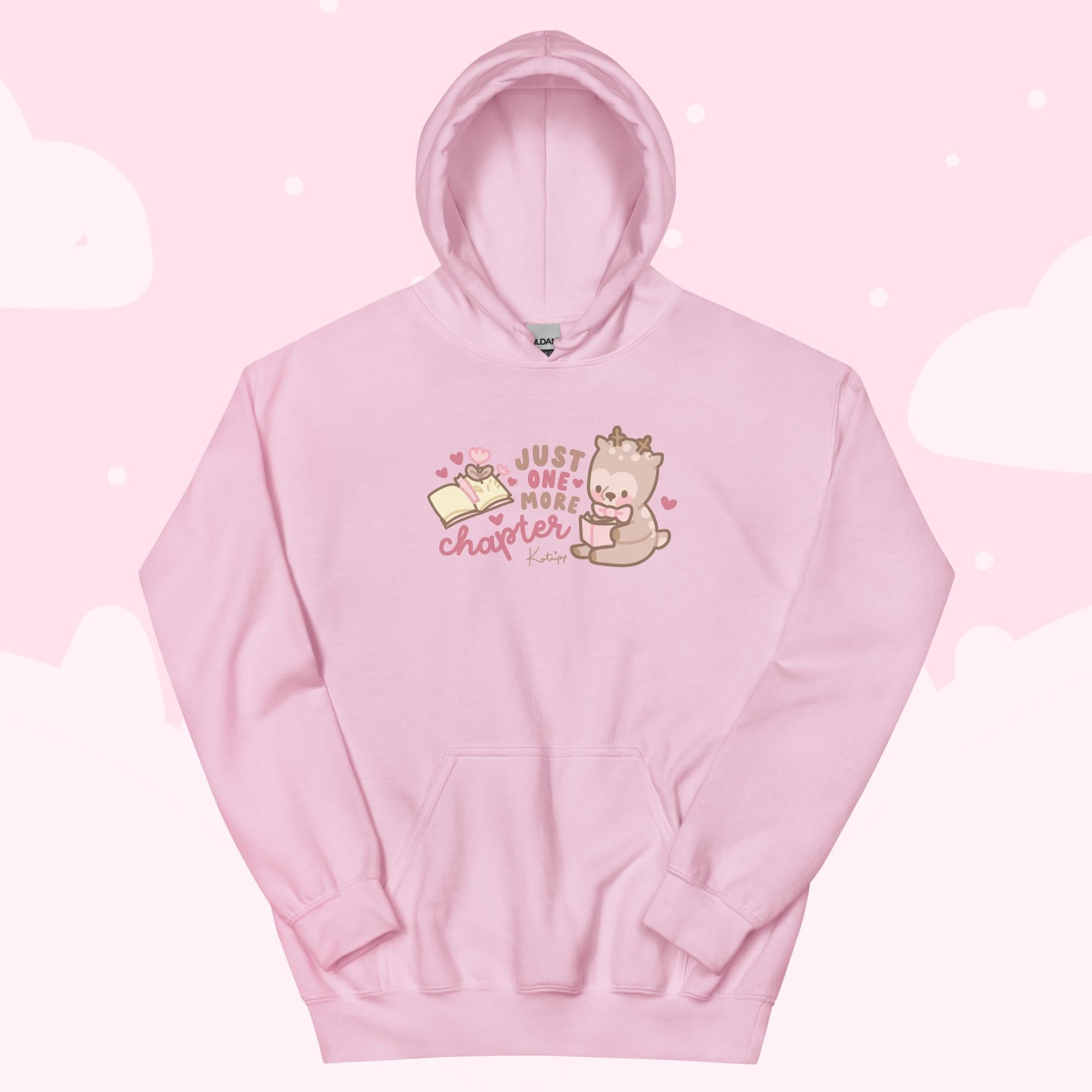 Cinnamon Reindeer Christmas Hoodie | “Just One More Chapter” Cute Kawaii Holiday Apparel for Book Lovers - Katnipp Studios