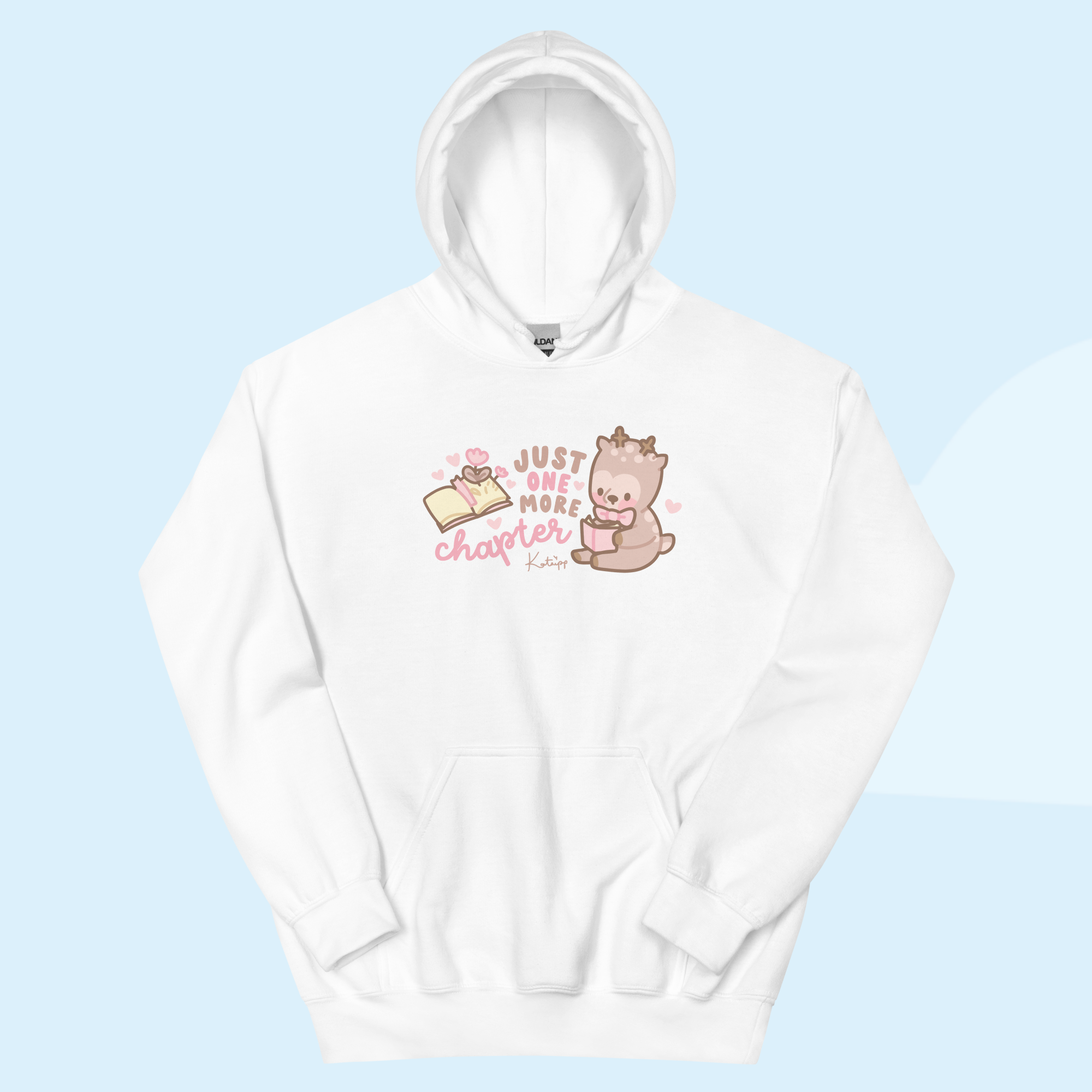 Cinnamon Reindeer Christmas Hoodie | “Just One More Chapter” Cute Kawaii Holiday Apparel for Book Lovers - Katnipp Studios