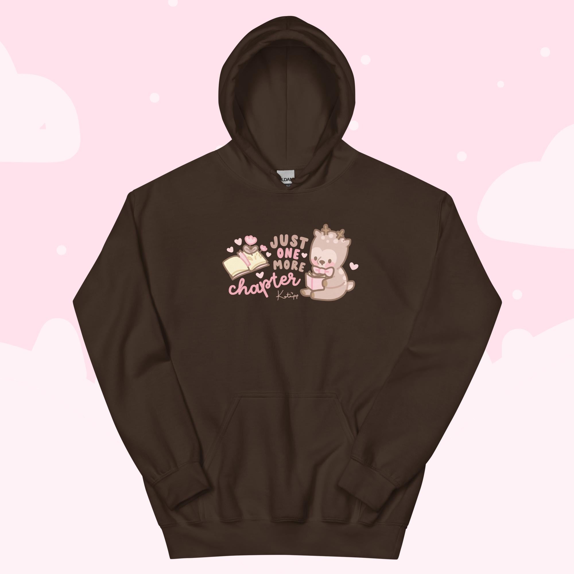 Cinnamon Reindeer Christmas Hoodie | “Just One More Chapter” Cute Kawaii Holiday Apparel for Book Lovers - Katnipp Studios