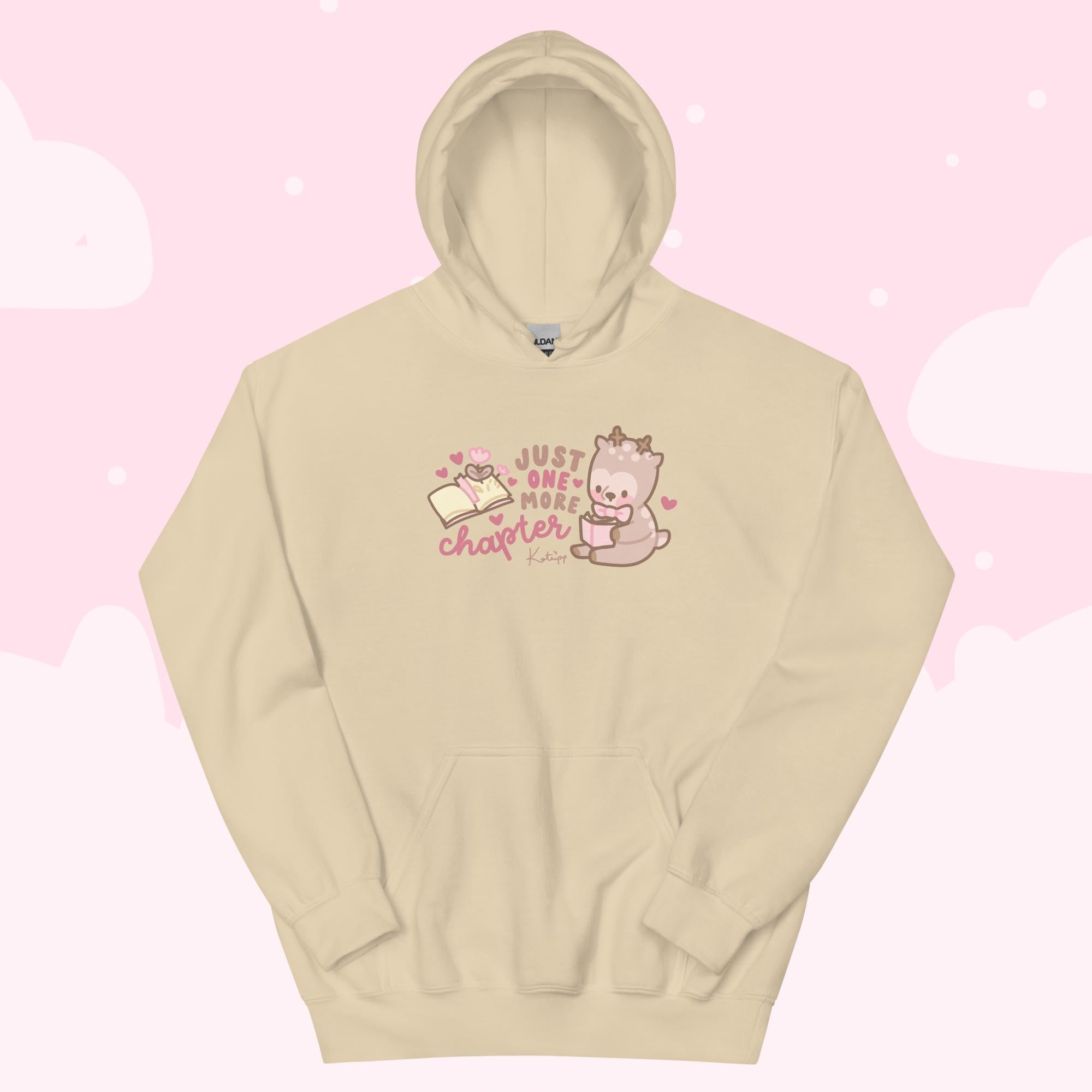 Cinnamon Reindeer Christmas Hoodie | “Just One More Chapter” Cute Kawaii Holiday Apparel for Book Lovers - Katnipp Studios