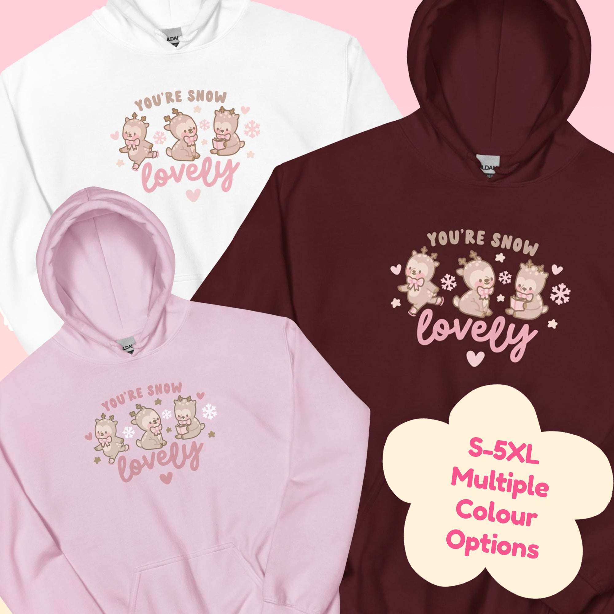 Cinnamon Reindeer Hoodie | Cute Kawaii Christmas Hoodie | “You’re Snow Lovely” Festive Holiday Design - Katnipp Studios