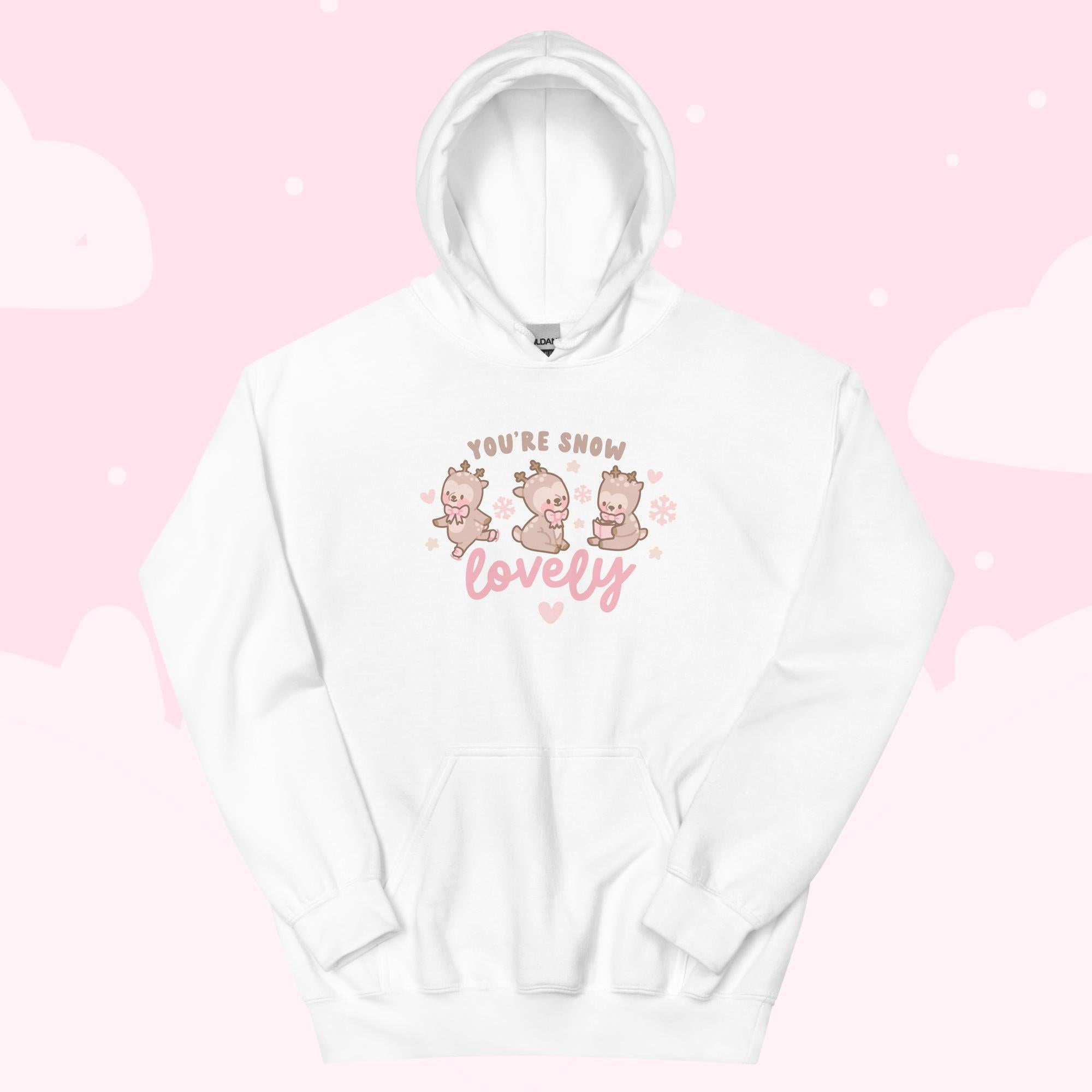 Cinnamon Reindeer Hoodie | Cute Kawaii Christmas Hoodie | “You’re Snow Lovely” Festive Holiday Design - Katnipp Studios