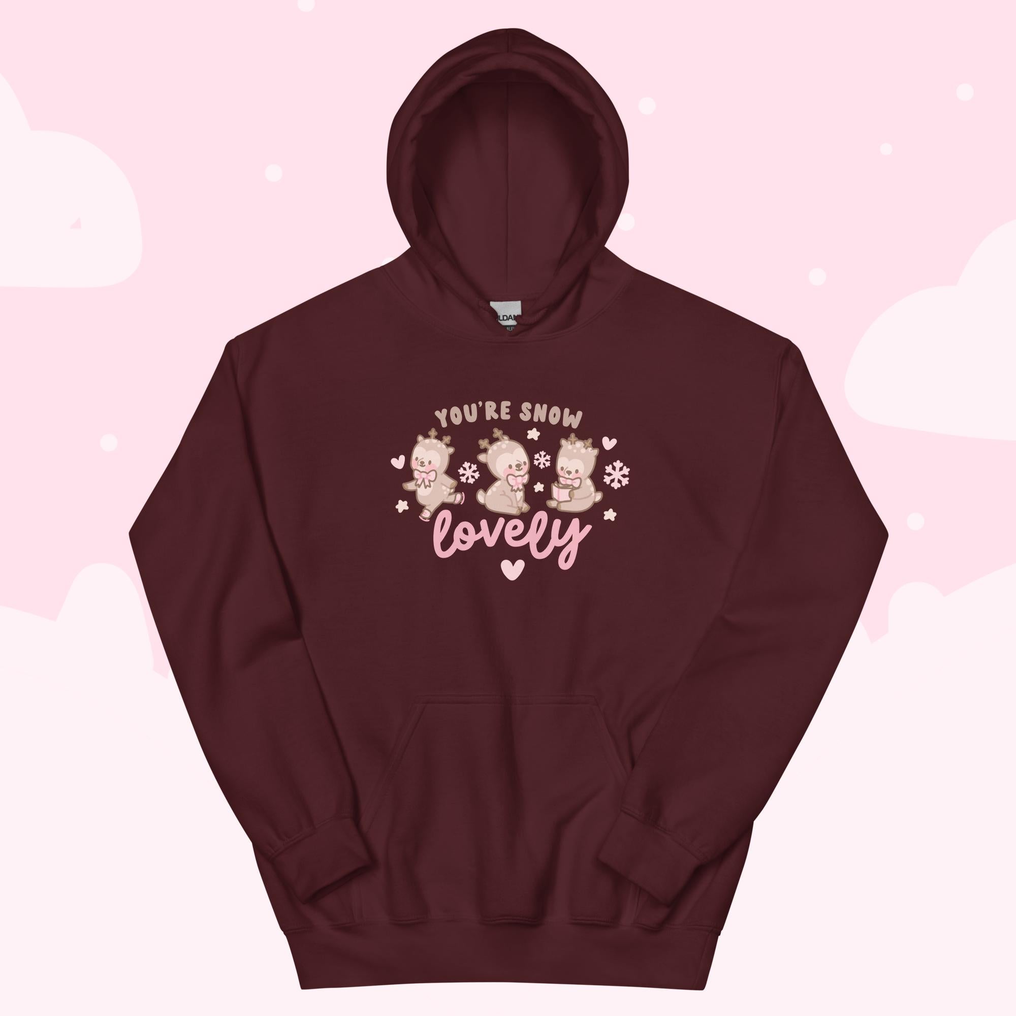 Cinnamon Reindeer Hoodie | Cute Kawaii Christmas Hoodie | “You’re Snow Lovely” Festive Holiday Design - Katnipp Studios