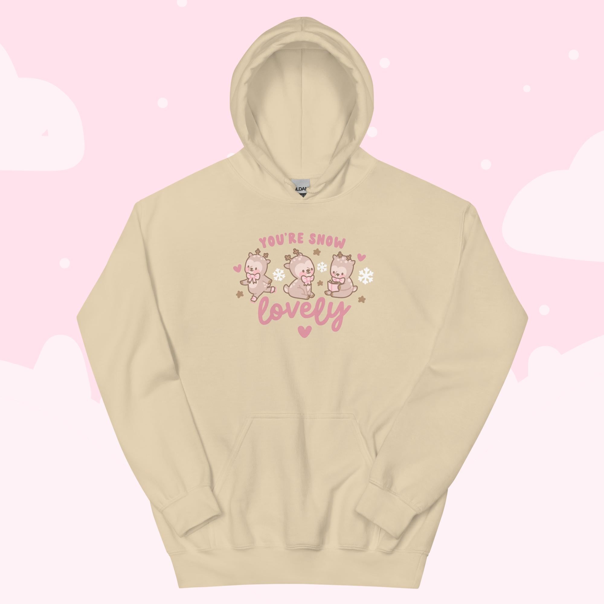 Cinnamon Reindeer Hoodie | Cute Kawaii Christmas Hoodie | “You’re Snow Lovely” Festive Holiday Design - Katnipp Studios