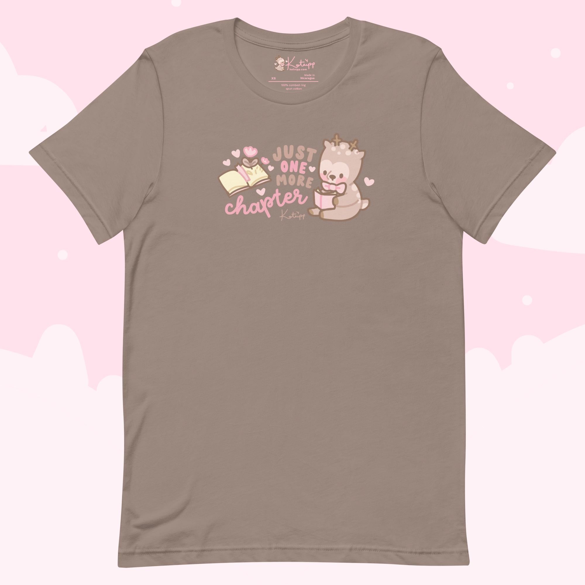 Cinnamon Reindeer “Just One More Chapter” Christmas T-Shirt | Cute Kawaii Book Lover’s Holiday Apparel - Katnipp Studios