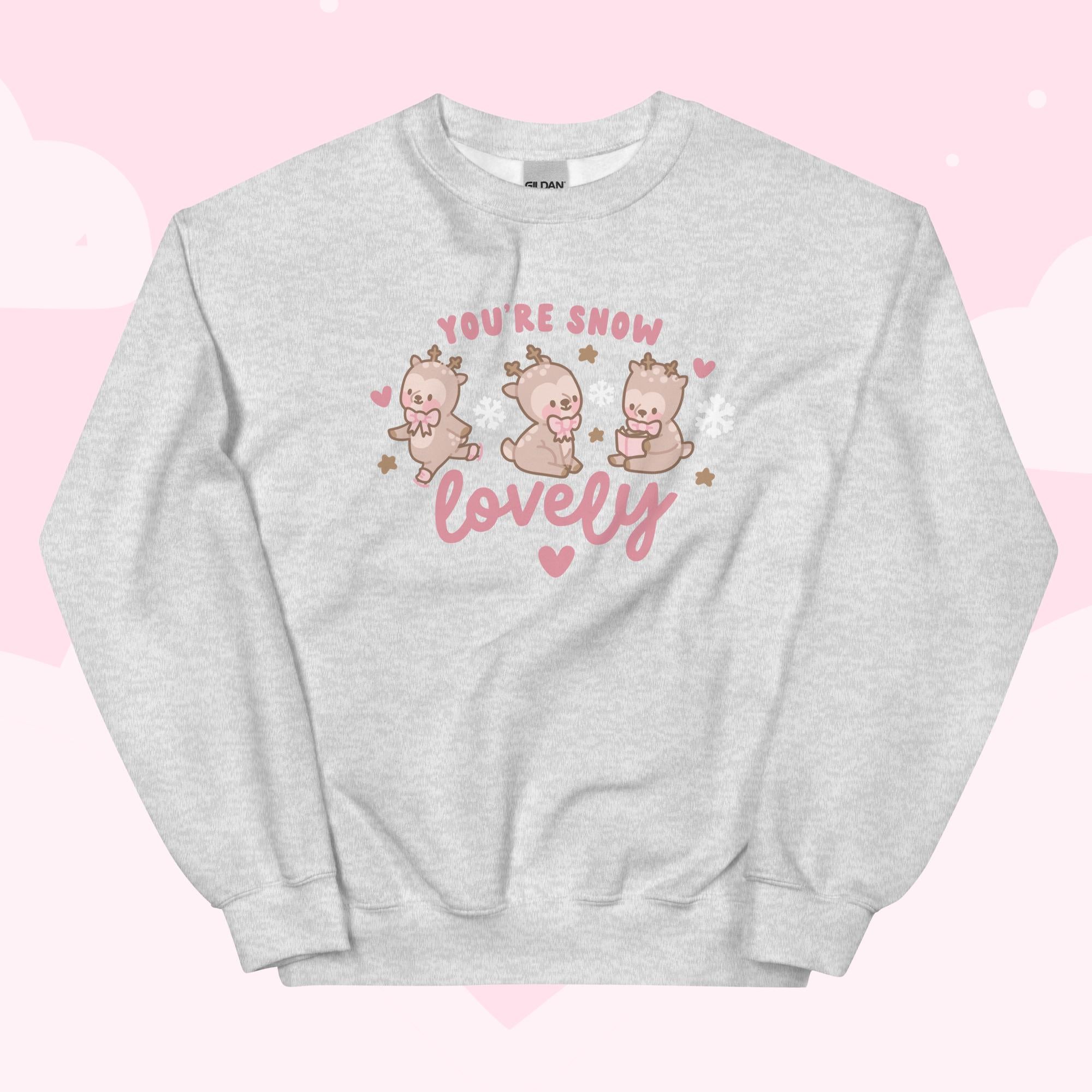 Cinnamon Reindeer “You’re Snow Lovely” Sweatshirt | Cute Kawaii Christmas Holiday Apparel - Katnipp Studios