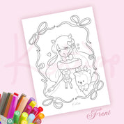 Cinnamon & Sorreline Colouring Postcard | Pink Coquette Kawaii A6 Card Katnipp character product