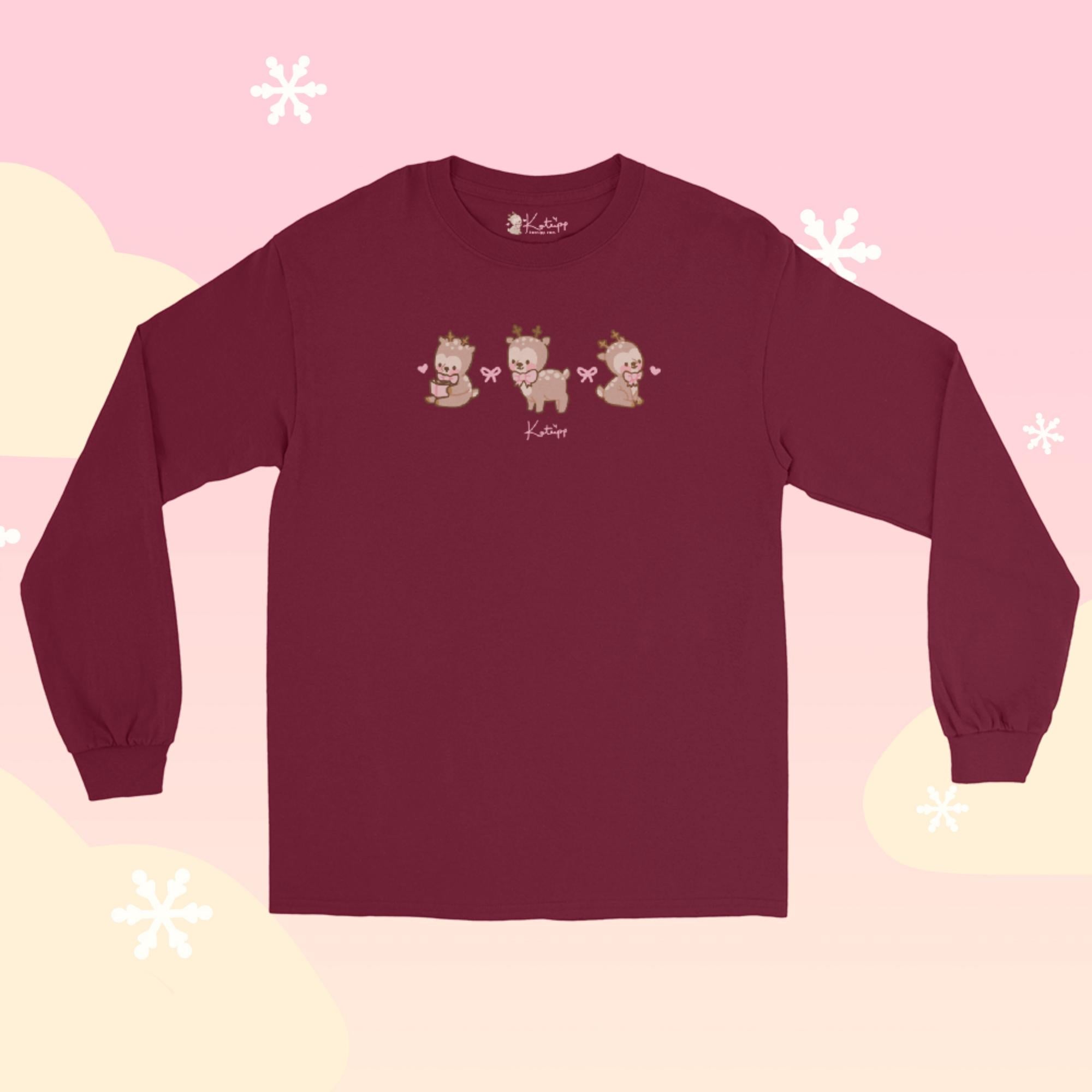 Cinnamon the Chubby Reindeer Christmas Long Sleeve T-Shirt | Cute Holiday Apparel | Festive Winter Wardrobe Essential Katnipp character product