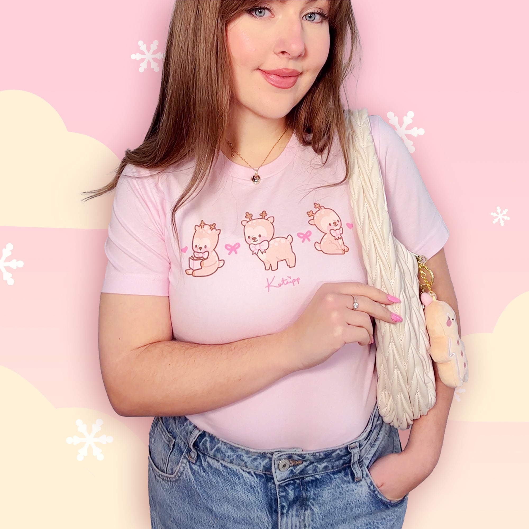 Cinnamon the Chubby Reindeer Christmas T-Shirt | Kawaii Holiday Festive Winter Tee Katnipp character product