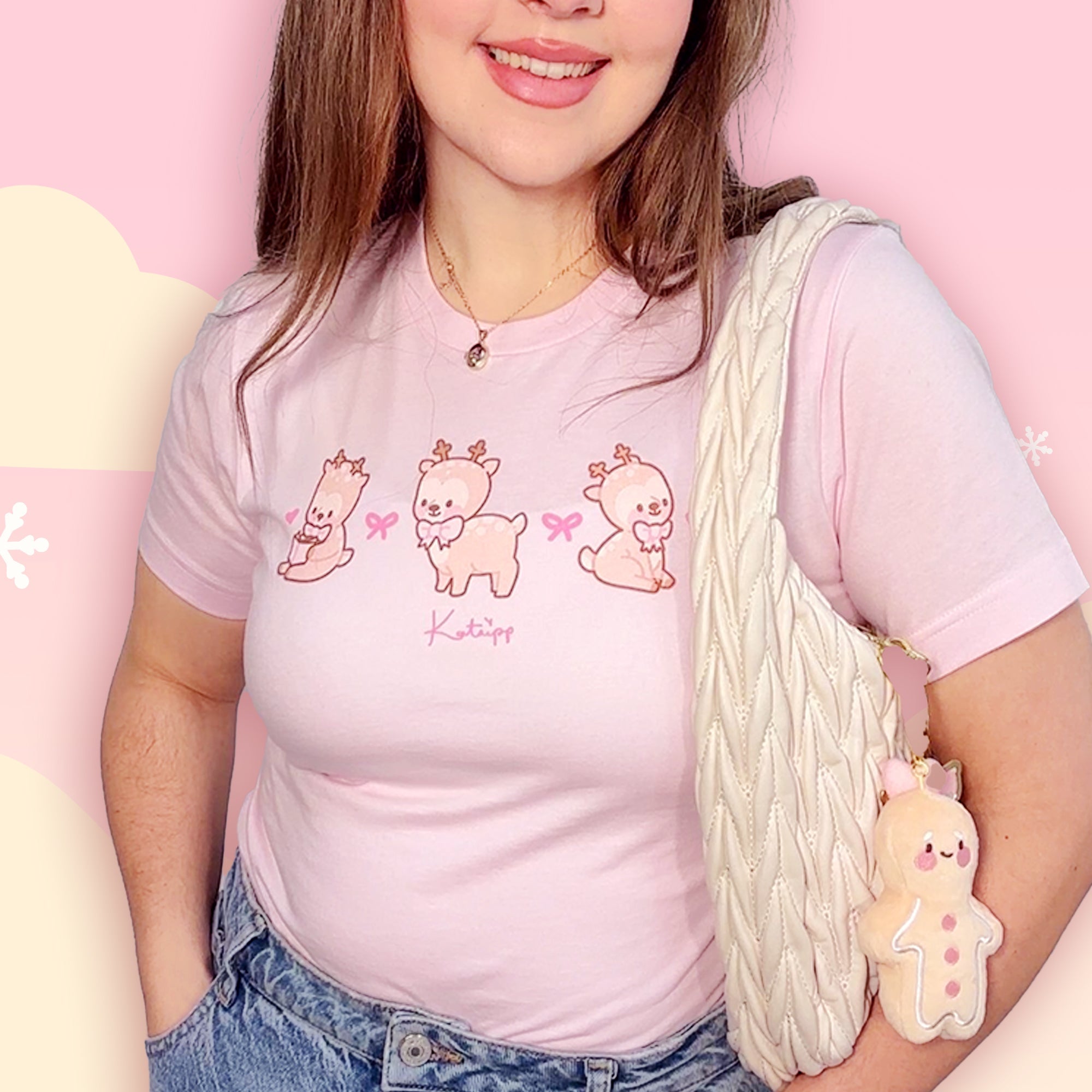 Cinnamon the Chubby Reindeer Christmas T-Shirt | Kawaii Holiday Festive Winter Tee Katnipp character product
