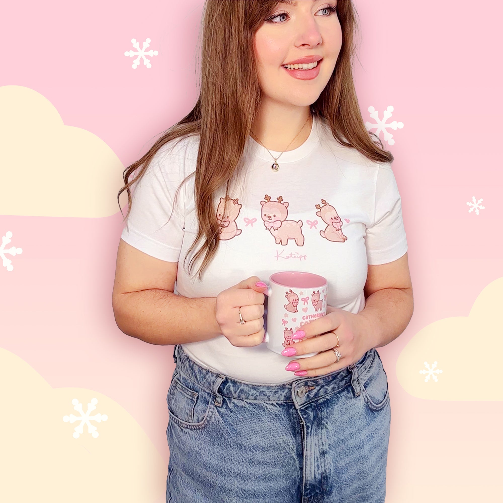 Cinnamon the Chubby Reindeer Christmas T-Shirt | Kawaii Holiday Festive Winter Tee Katnipp character product