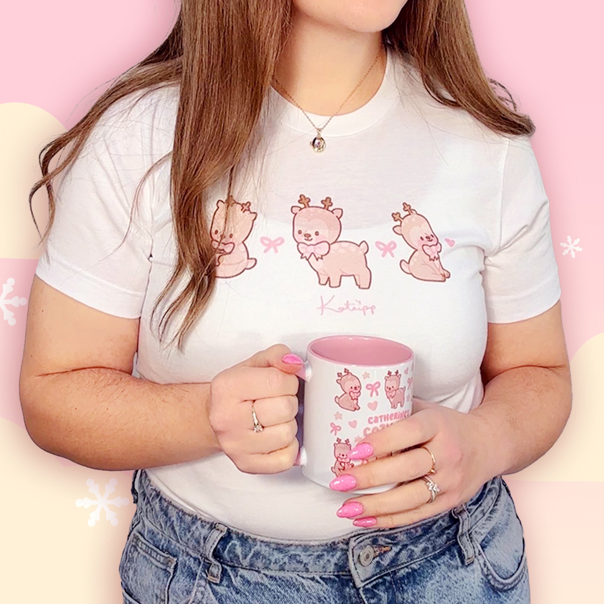 Cinnamon the Chubby Reindeer Christmas T-Shirt | Kawaii Holiday Festive Winter Tee Katnipp character product