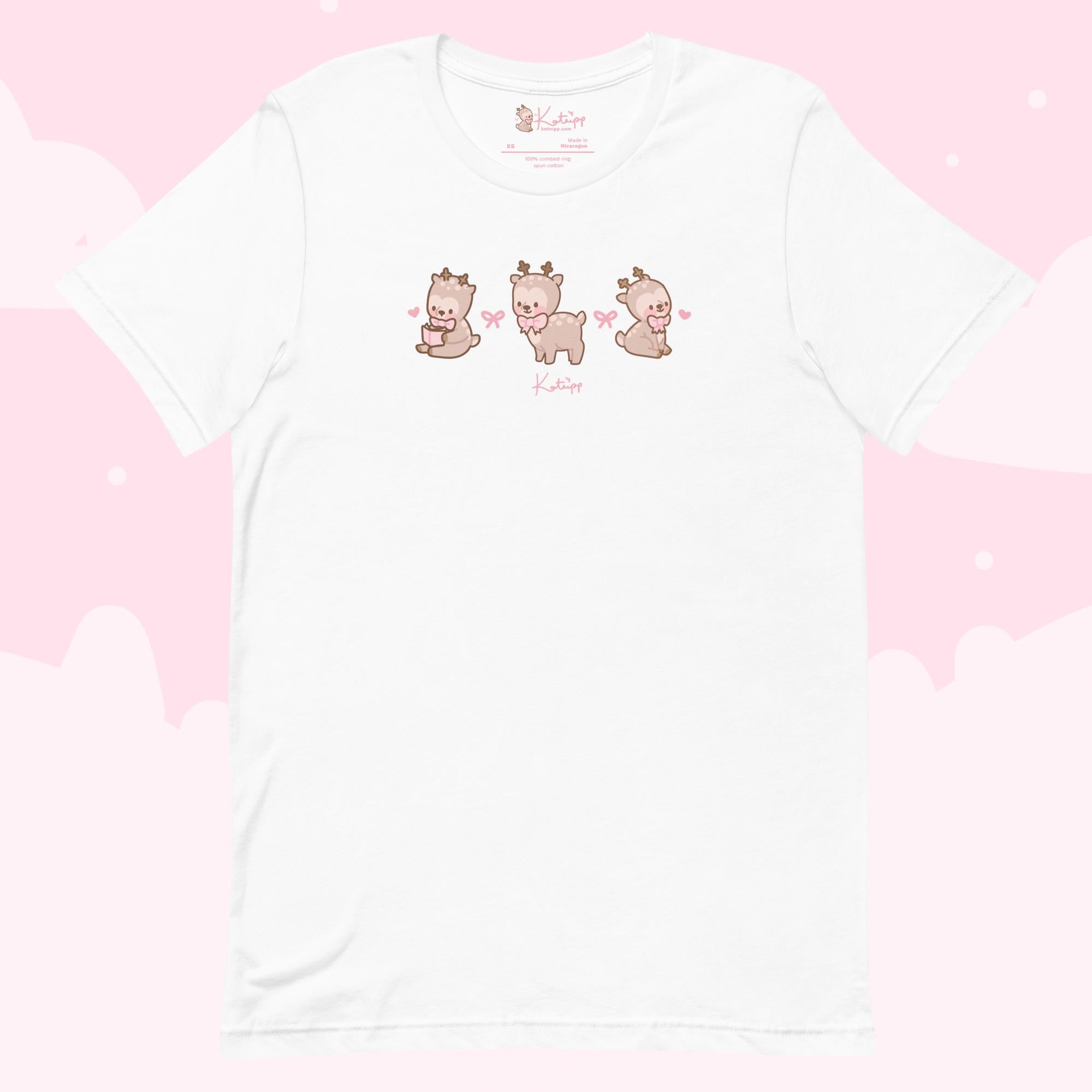 Cinnamon the Chubby Reindeer Christmas T-Shirt | Cute Kawaii Holiday Apparel | Lightweight Festive Christmas Tee for Winter Comfort - Katnipp Studios