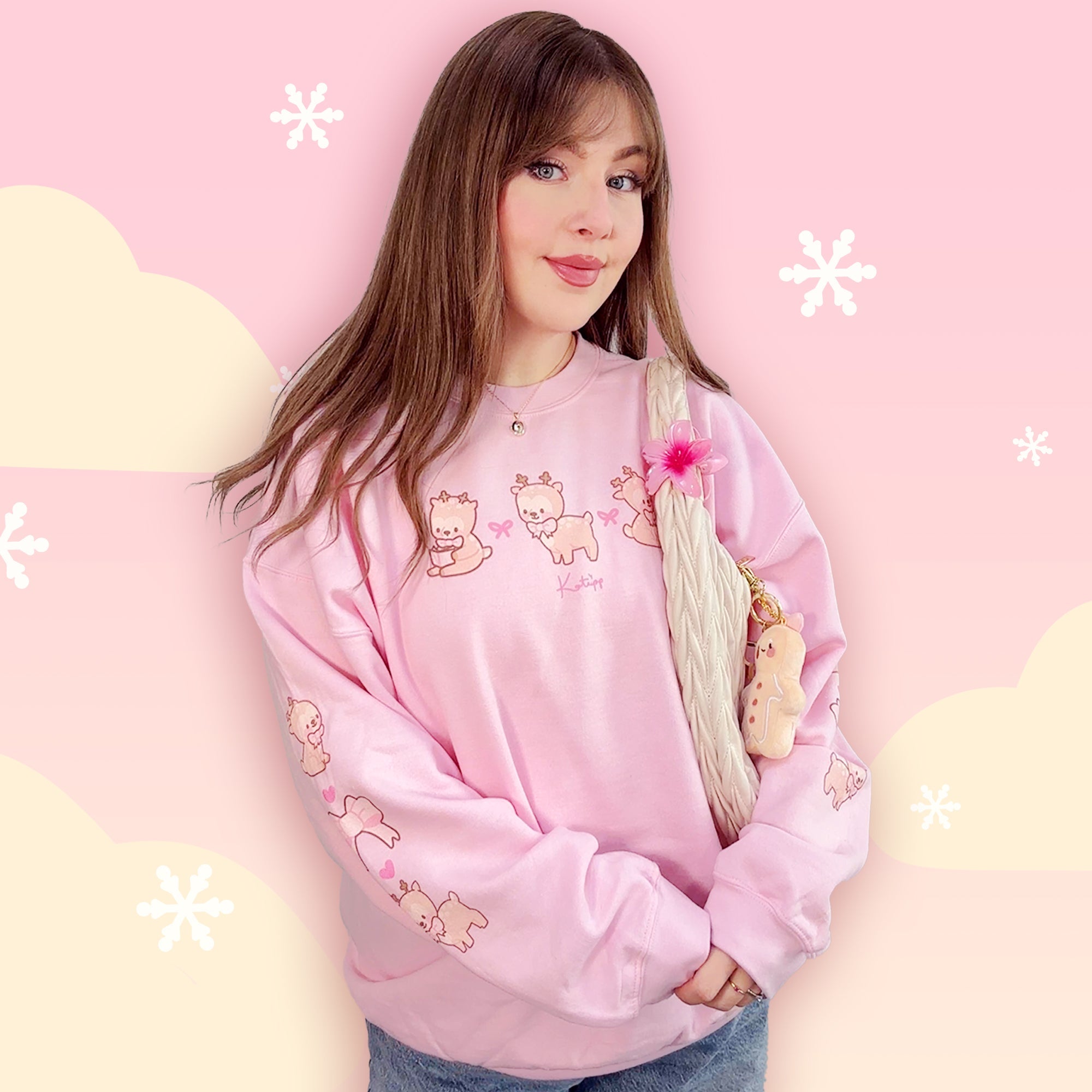 Cinnamon the Chubby Reindeer Cute Christmas Sweater | Festive Holiday Season Kawaii Sweatshirt | Cozy Warm Winter Sweater Katnipp character product