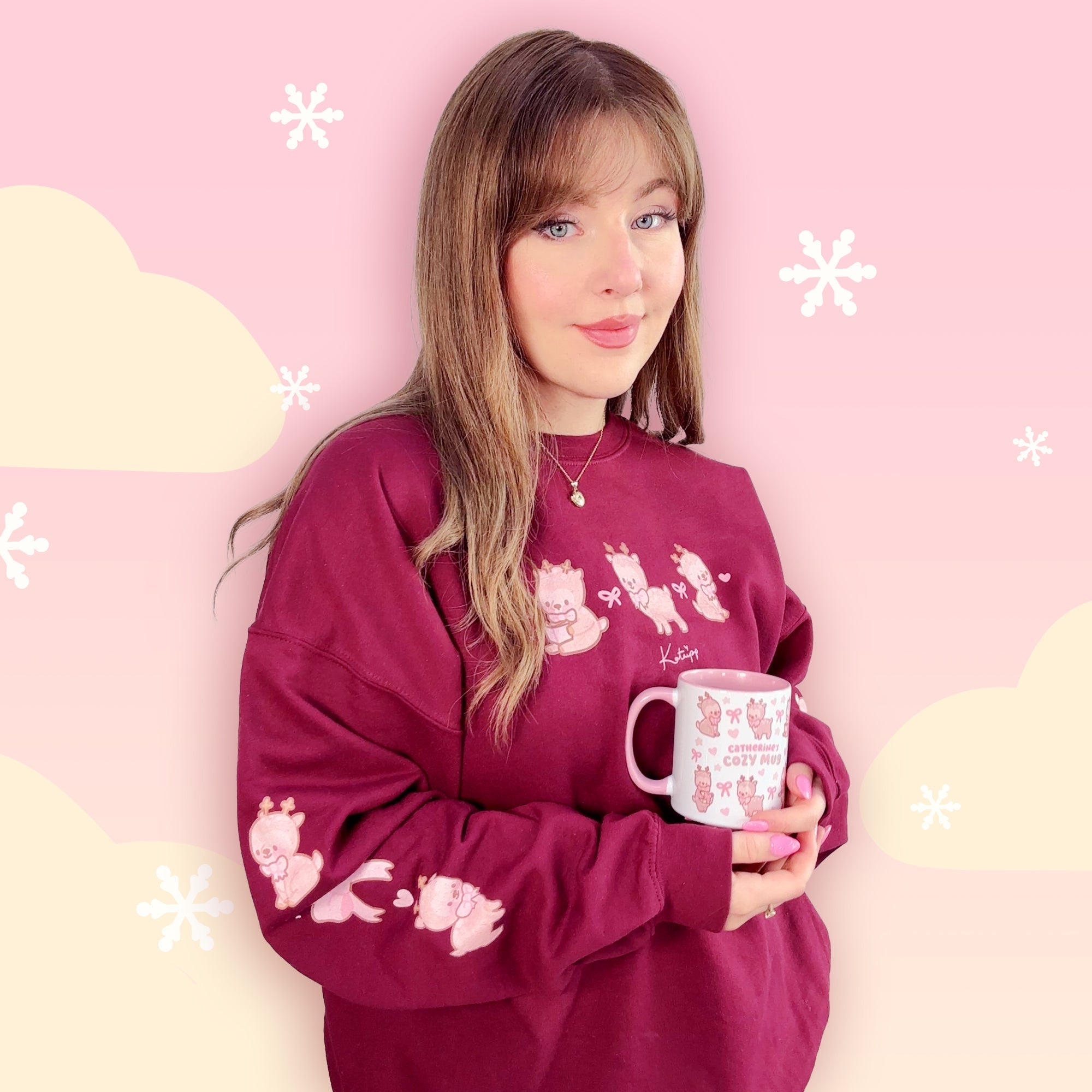 Cinnamon the Chubby Reindeer Cute Christmas Sweater | Festive Holiday Season Kawaii Sweatshirt | Cozy Warm Winter Sweater Katnipp character product