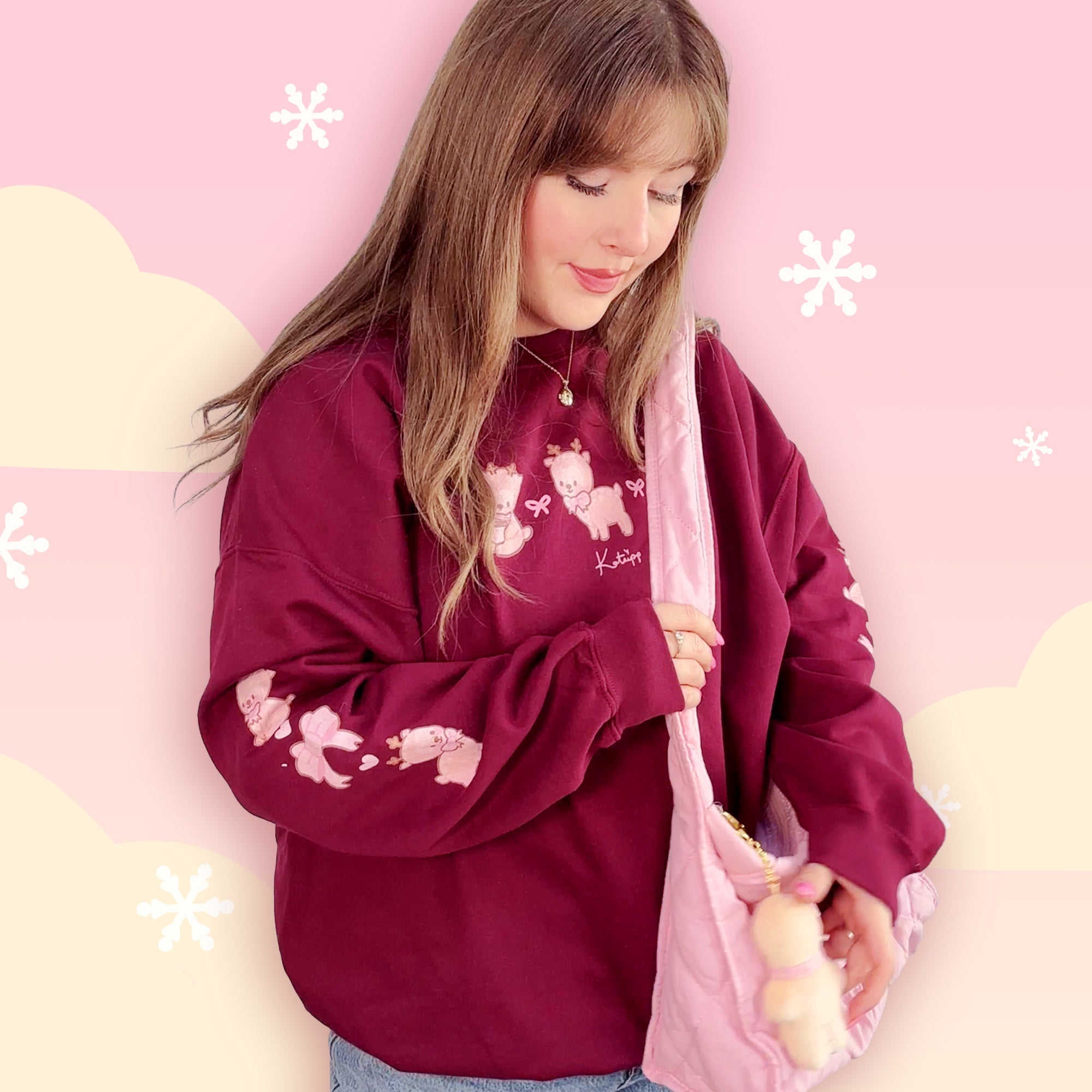 Cinnamon the Chubby Reindeer Cute Christmas Sweater | Festive Holiday Season Kawaii Sweatshirt | Cozy Warm Winter Sweater Katnipp character product