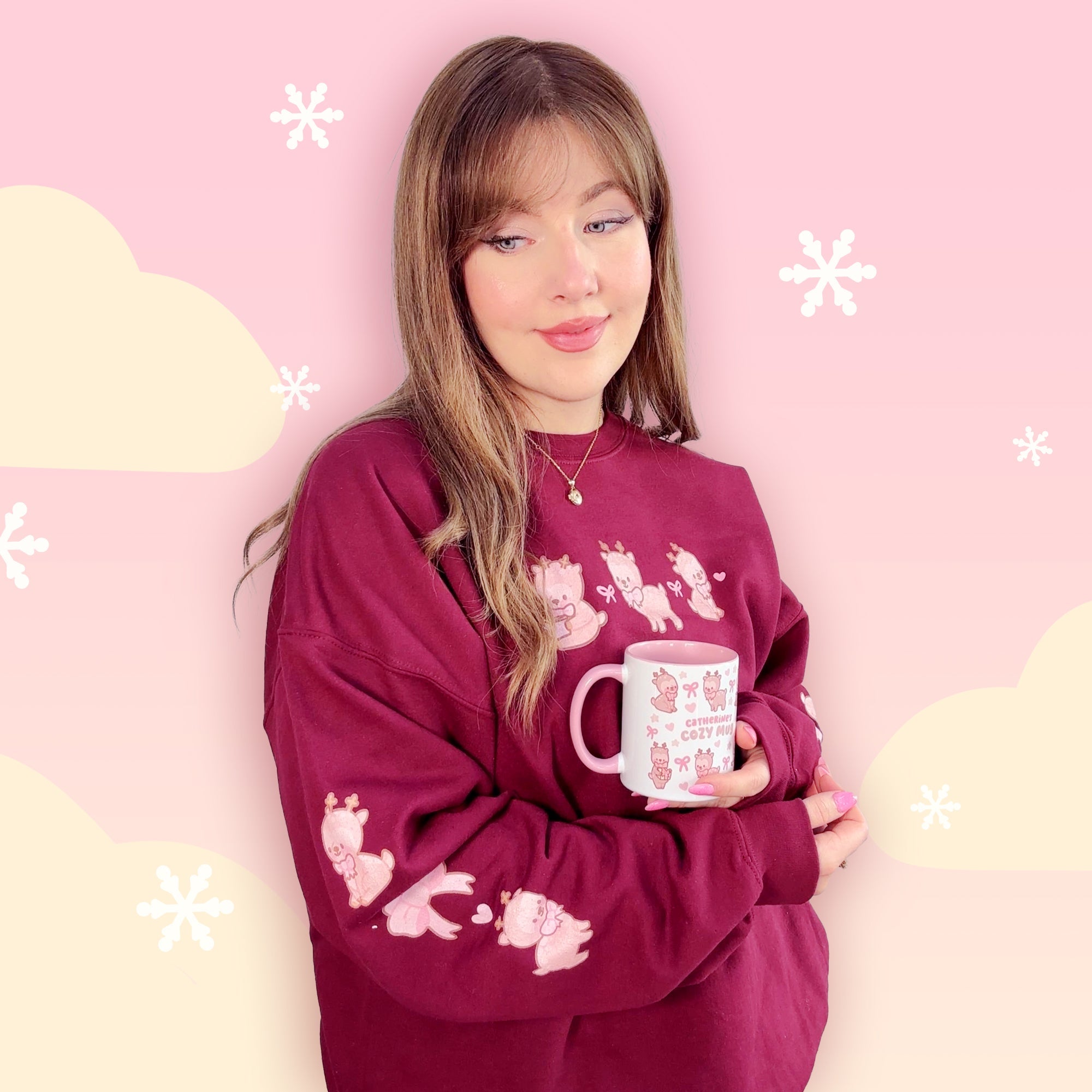 Cinnamon the Chubby Reindeer Cute Christmas Sweater | Festive Holiday Season Kawaii Sweatshirt | Cozy Warm Winter Sweater Katnipp character product