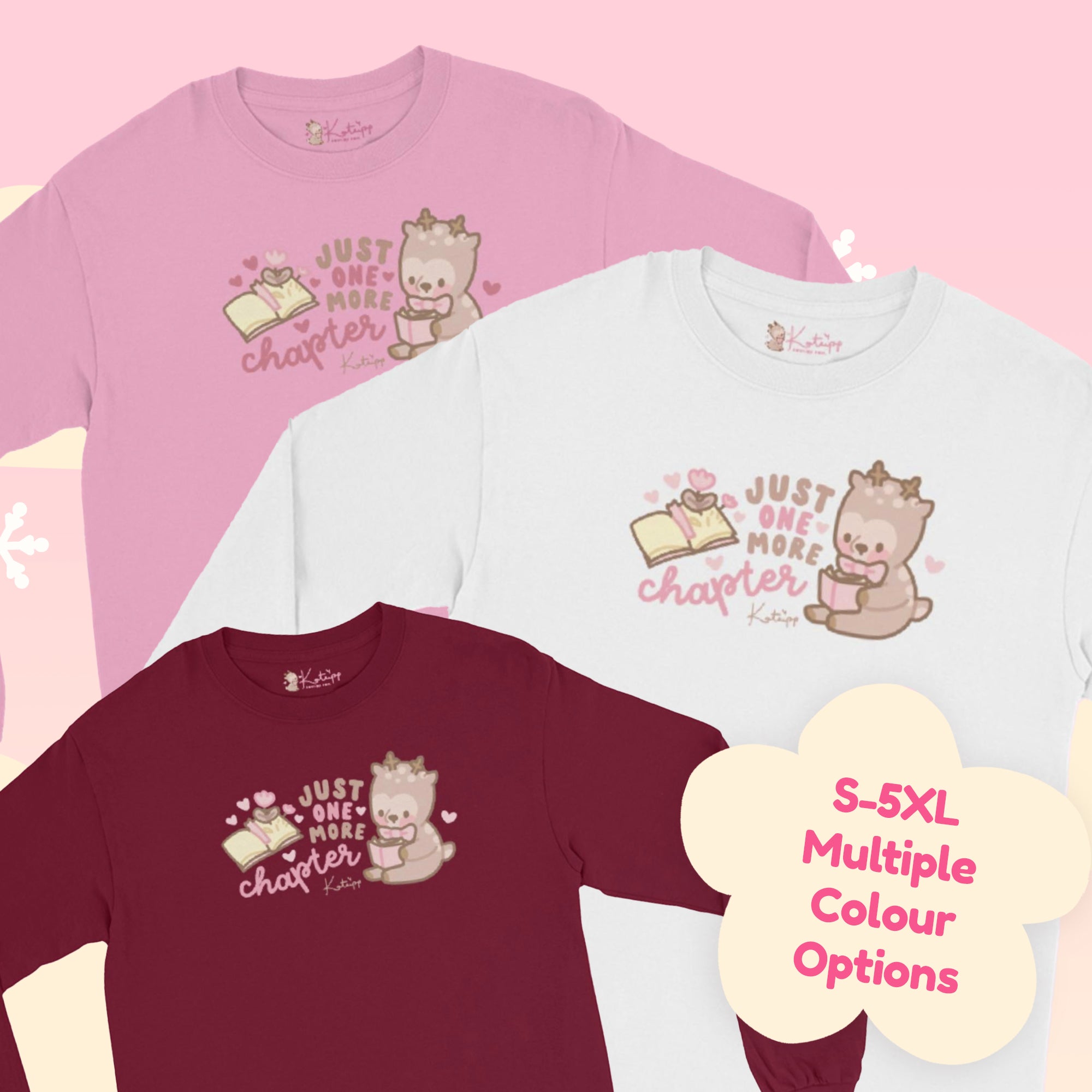 Cinnamon the Chubby Reindeer Long Sleeve Shirt | “Just One More Chapter” Kawaii Book Lover’s Cozy Apparel - Katnipp Studios